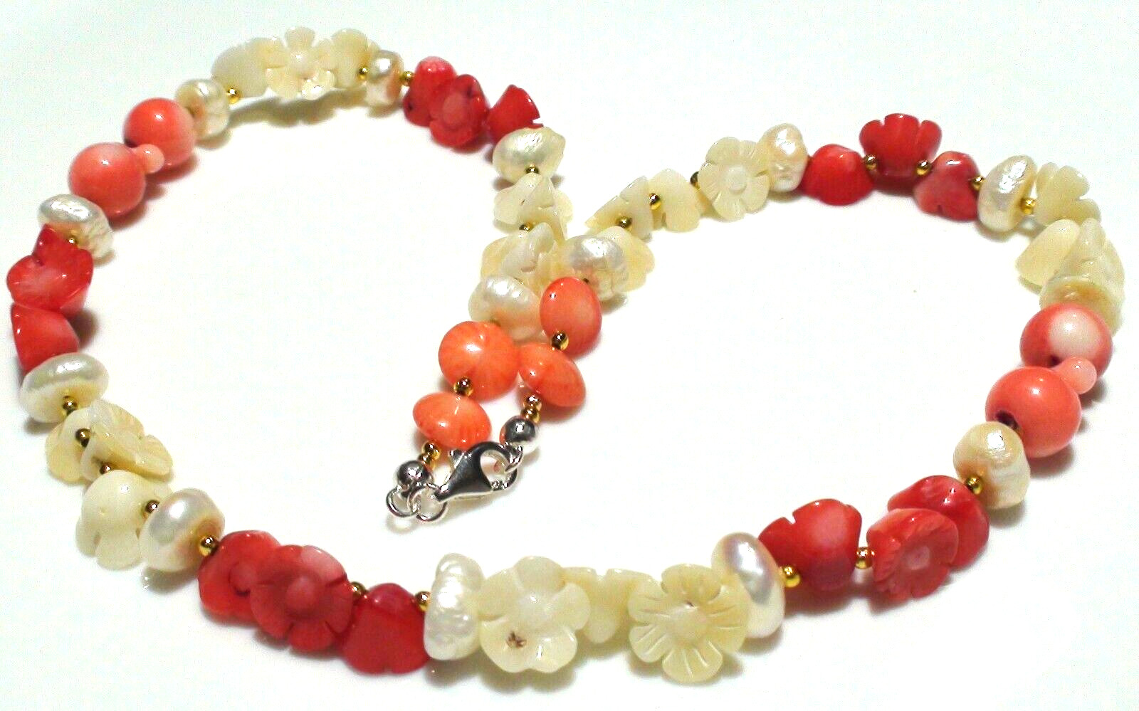 152.80ct 100% NATURAL SEA SALMON PINK,WHITE CORAL,PEARL 925 SSILVER CLASP NE-CE.