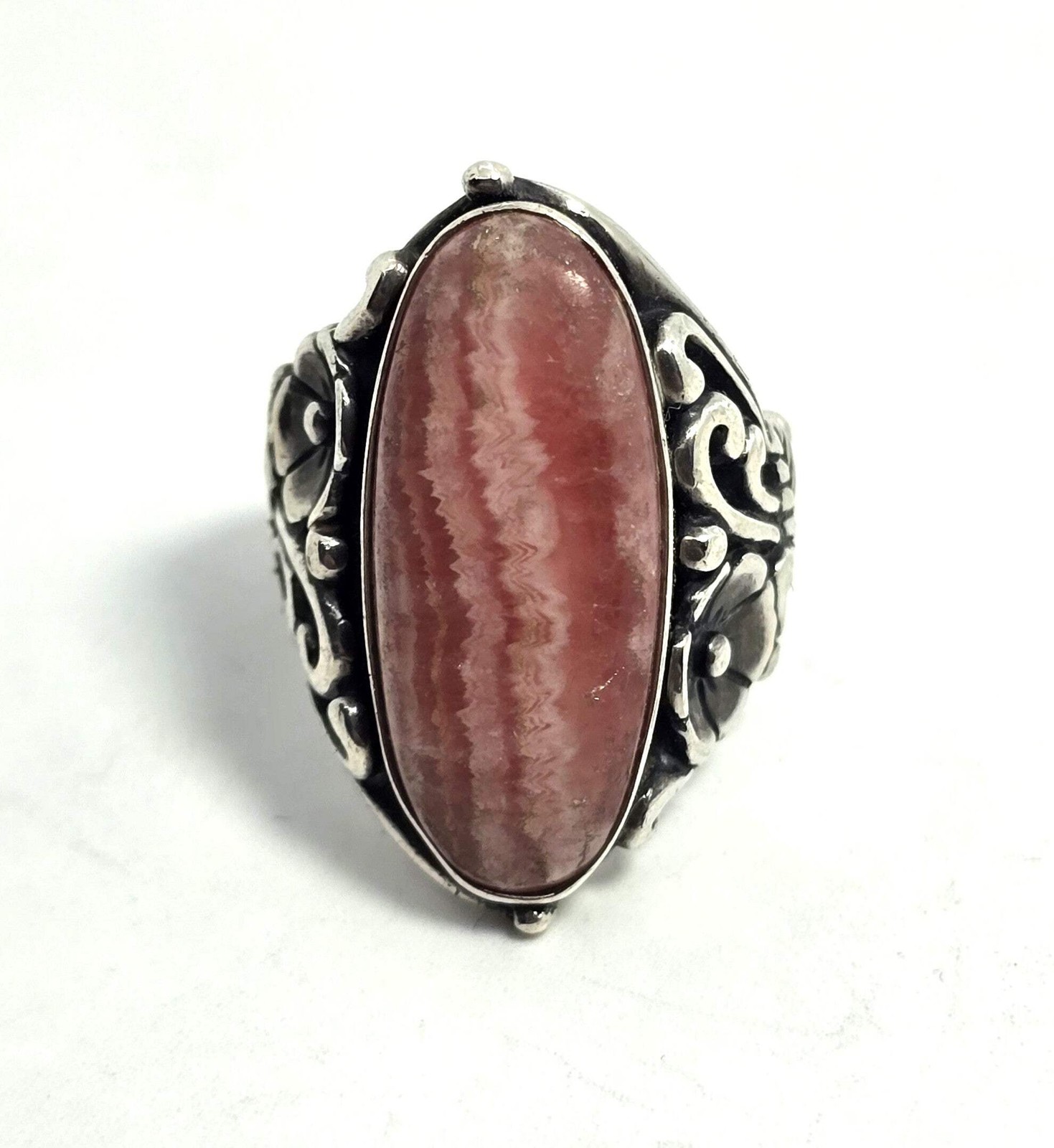 Carolyn Pollack Relios Rhodochrosite Sterling Silver flower filigree Ring size 6