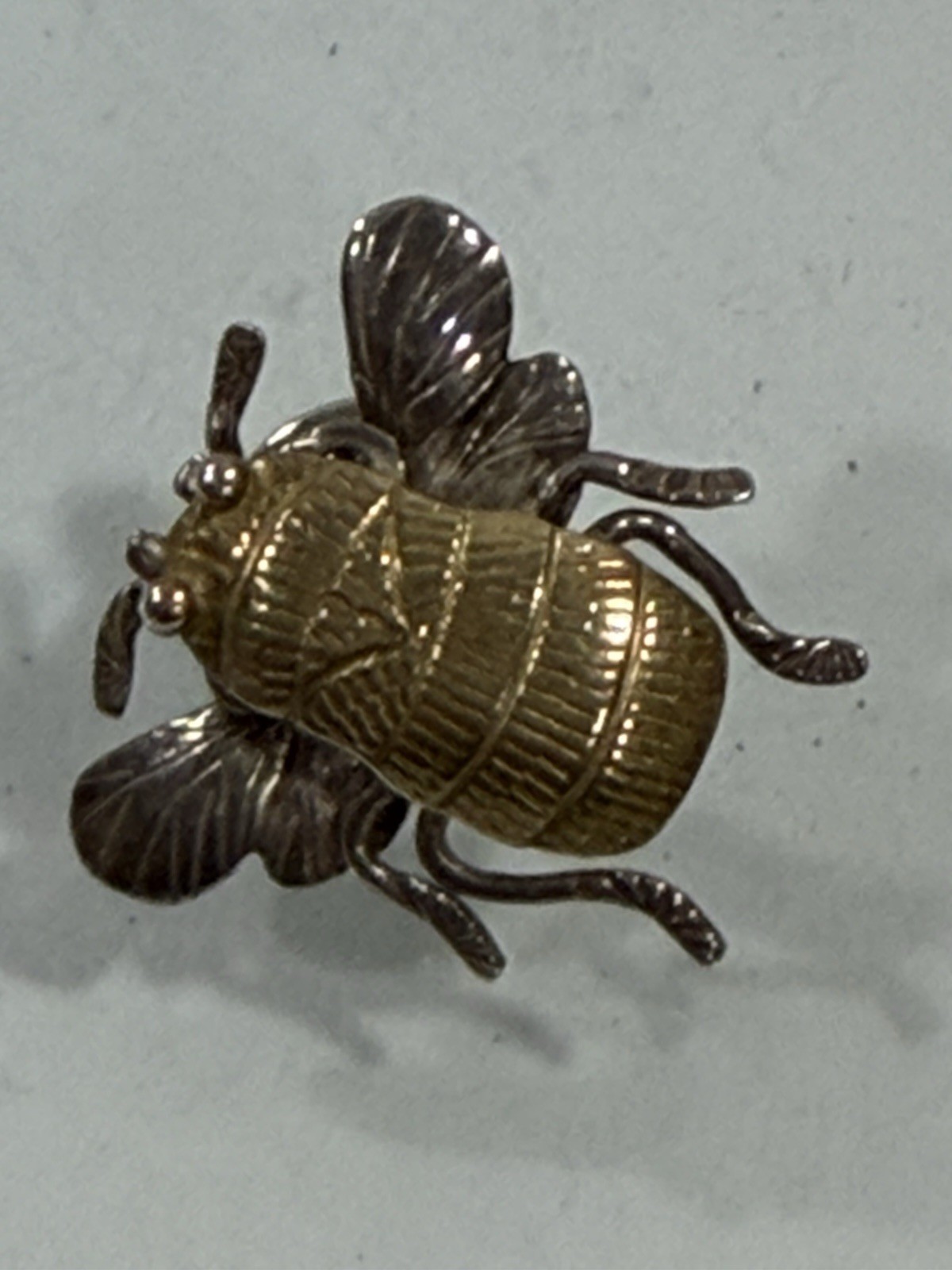 Vintage Sterling Silver Mexico Bee Figural Brooch Mixed Metal Taxco Style Insect