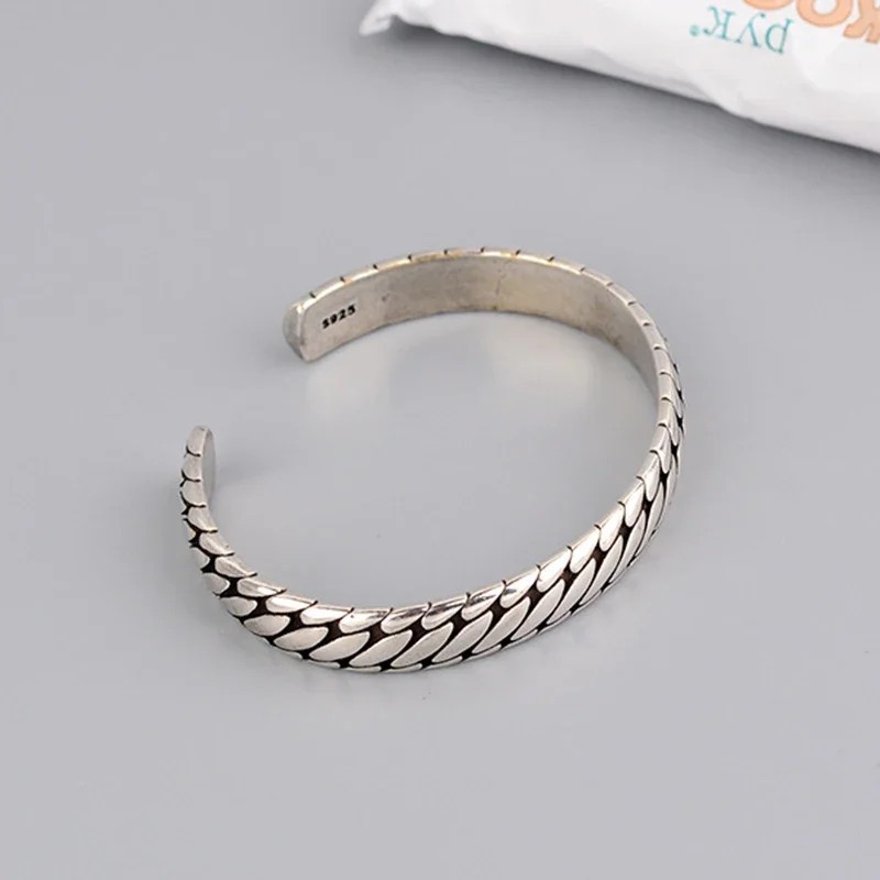 Mens Vintage Open Bangle 925 Sterling Silver Handmade Twisted Cuff Bracelet