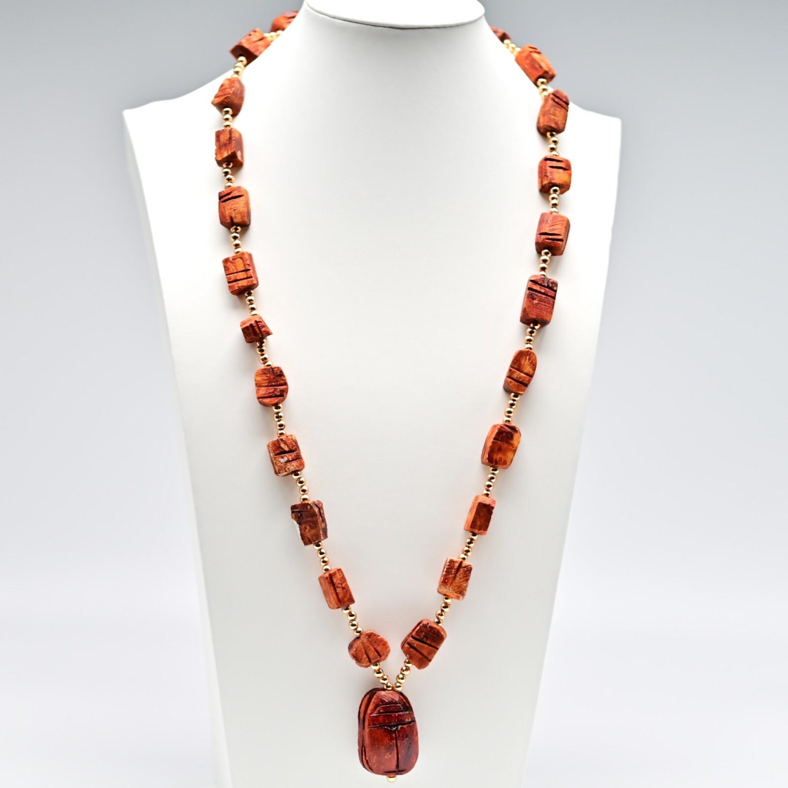 Vintage Original East India Red Agate Carnelian Gemstone Pendant Estate Necklace