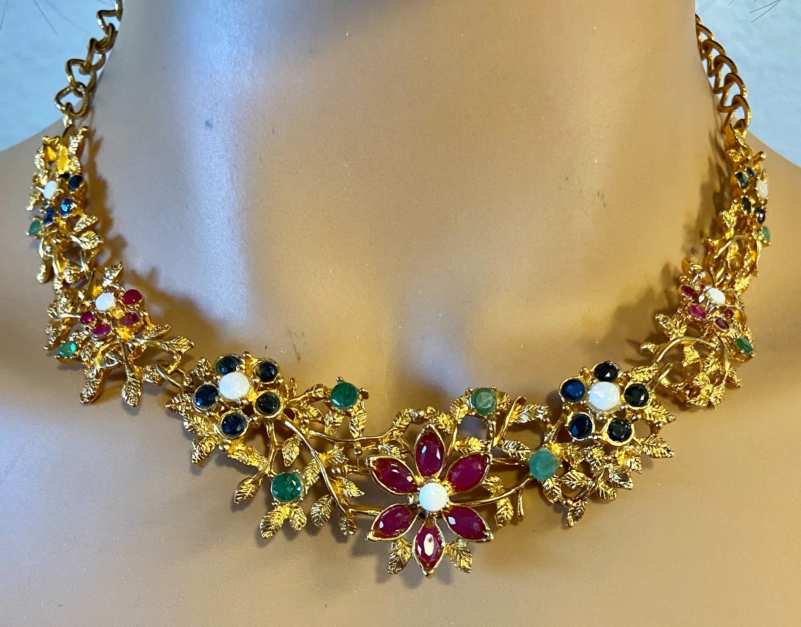 AUTHENTIC SWOBODA NECKLACE – GENUINE RUBY, SAPPHIRE, EMERALD, OPAL ~ STUNNING!