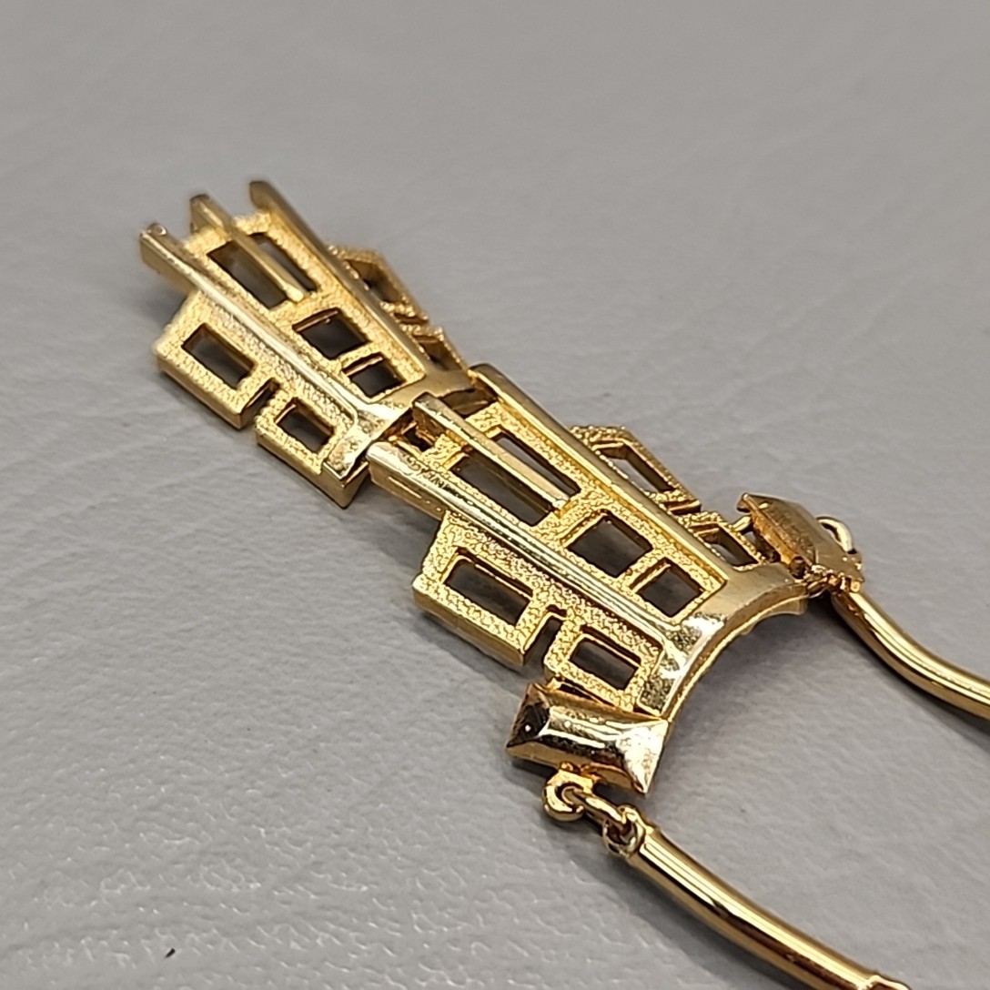 Vintage Modernist Necklace Gold Tone Geometric Dangle Pendant Articulated READ
