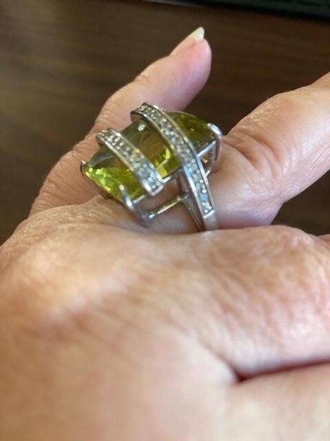 Sterling Silver Vintage Bold Lemon Citrine & White Beryl Overlay Ring – Sz 9