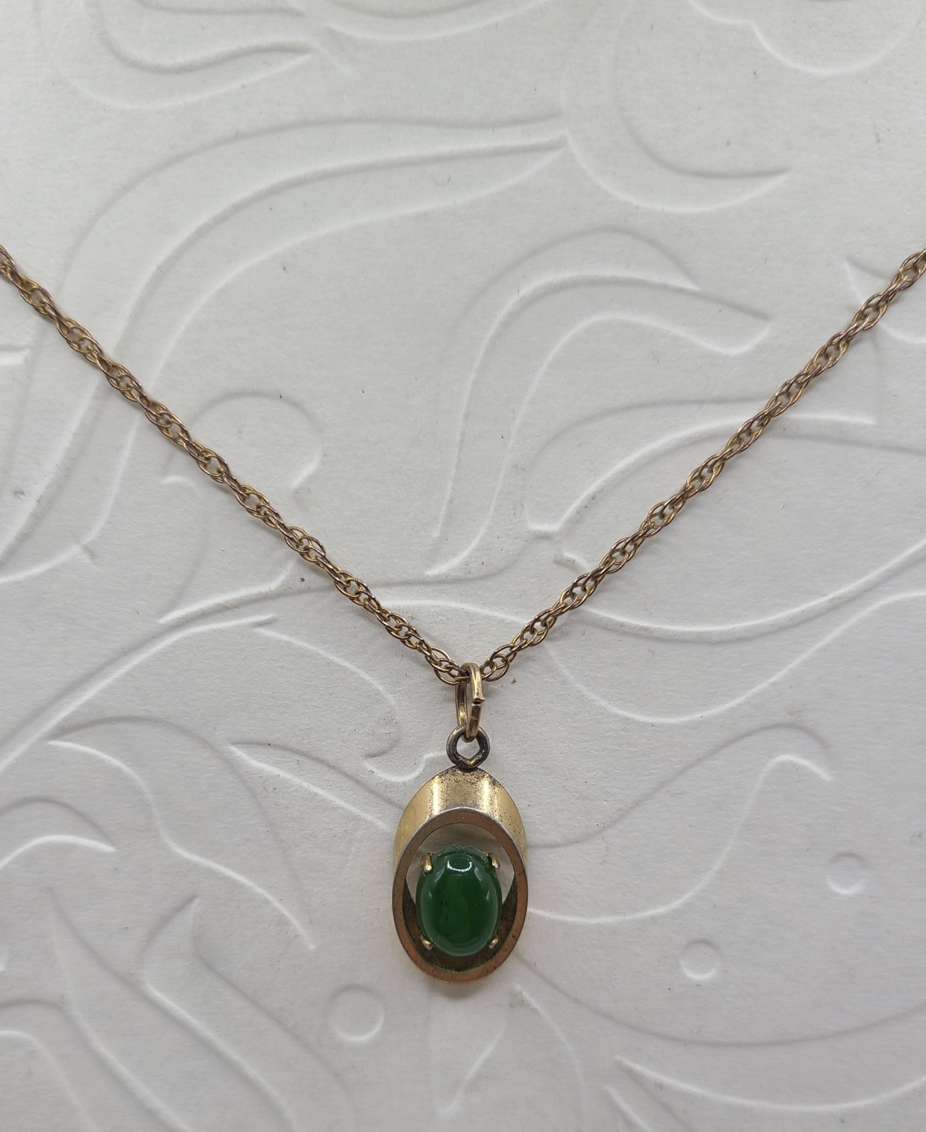 Vintage Gold Plated Jade Oval 3/4″ Charm 18″ Necklace Clasp Marked 925