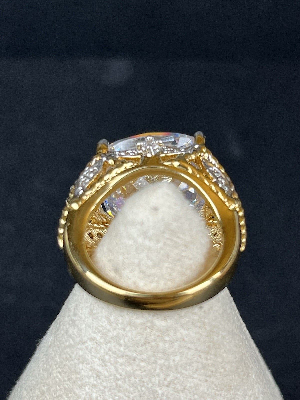 Nolan Miller Large Cushion-Cut CZ Ring – Gold Tone – Size 6 Signed Excellent