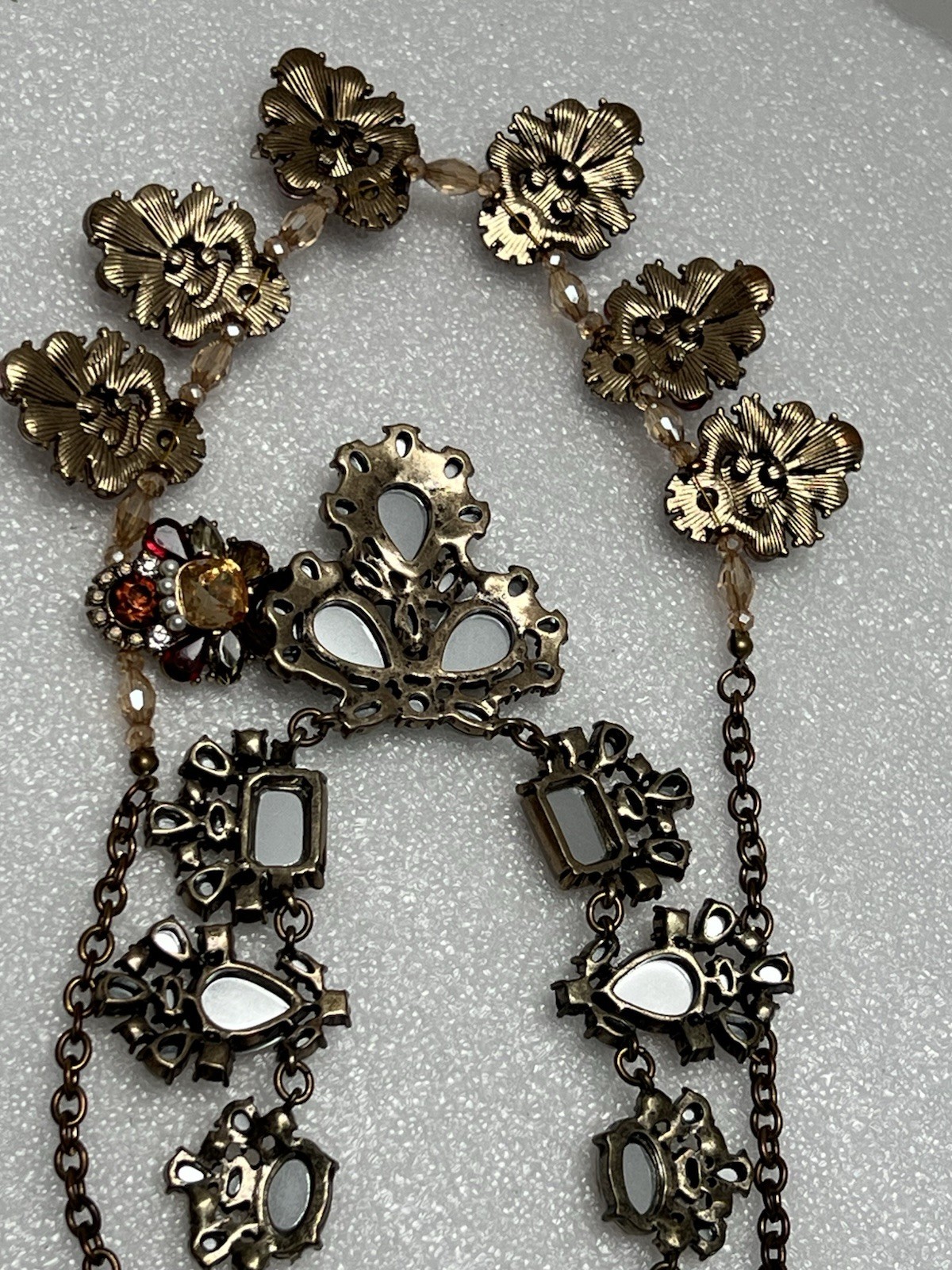 Set Of 2 Vintage Rhinestone Statement Necklaces Red Gold Green