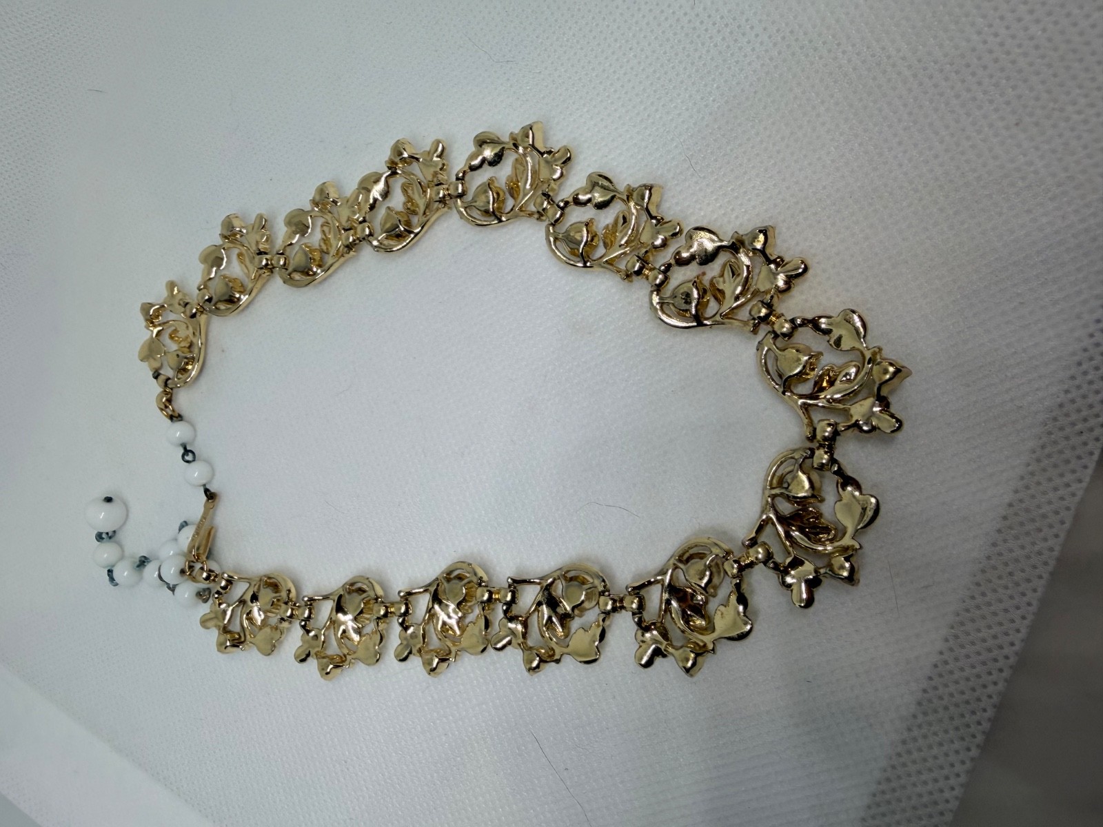 Coro VTG Floral Cluster Necklace w/ Lavender Rhinestones Enamel 1950s