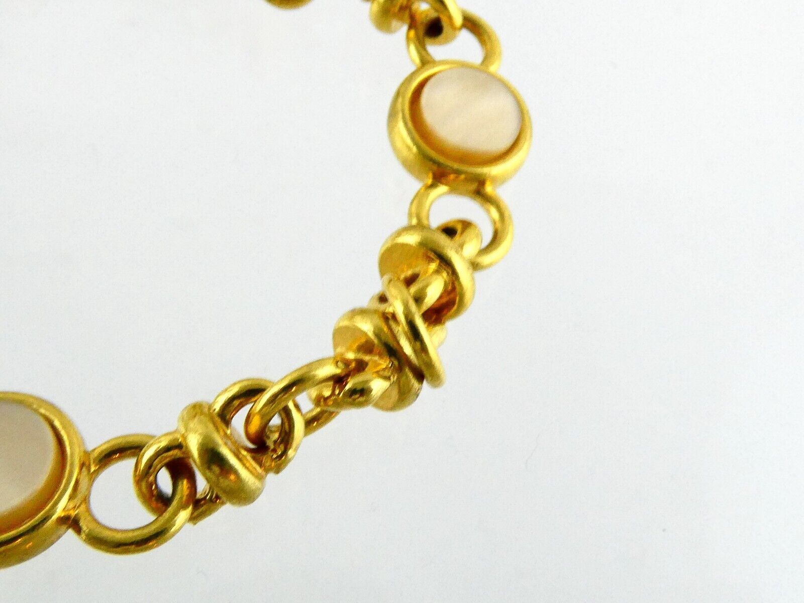 Monet Goldtone Metal and Mother of Pearl Shell Link Bracelet Toggle Clasp 7 Inch