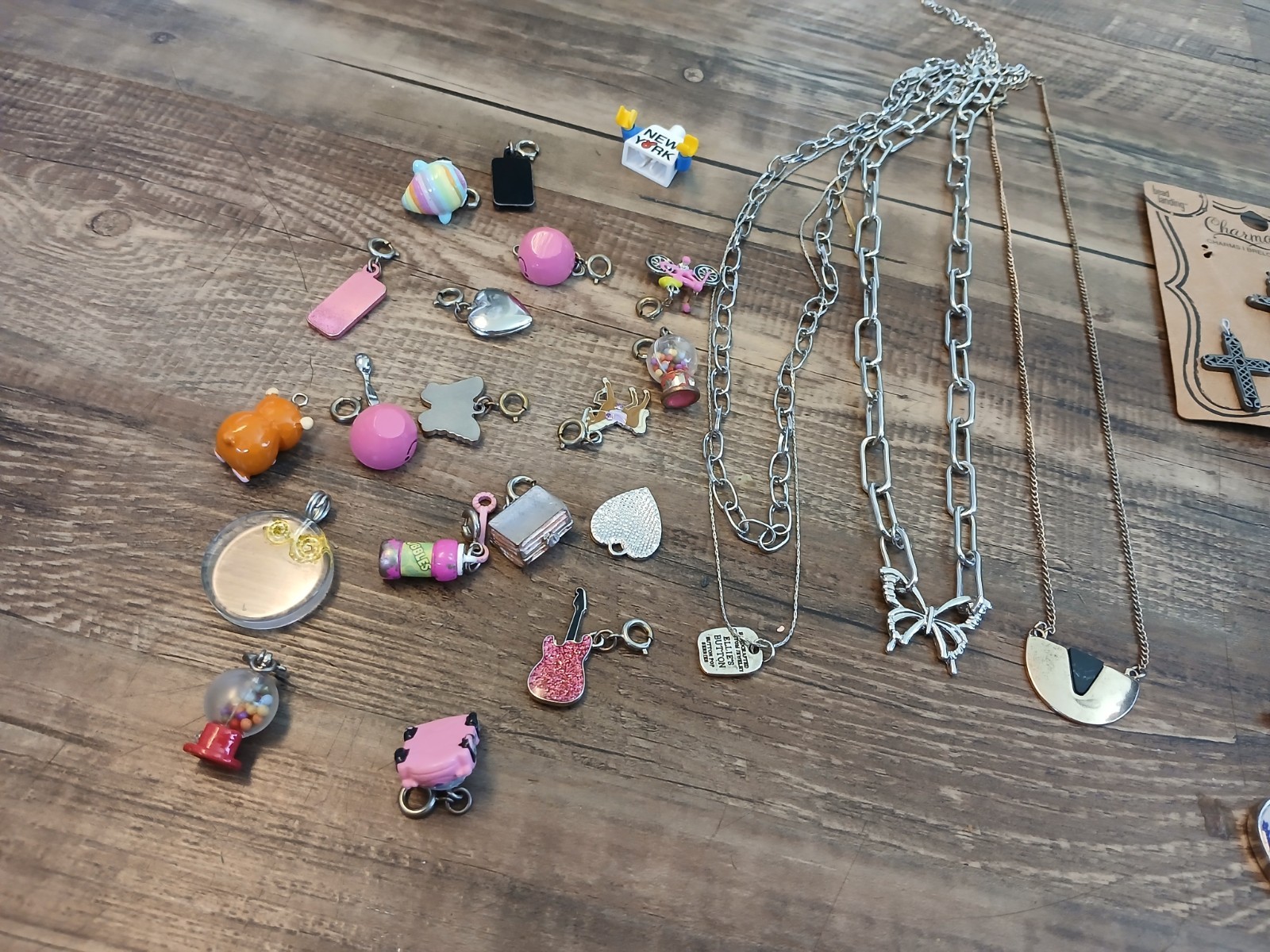 Collectibles lot Metal Charms Charm Necklace Enamel Cross Pendant Treasure Chest