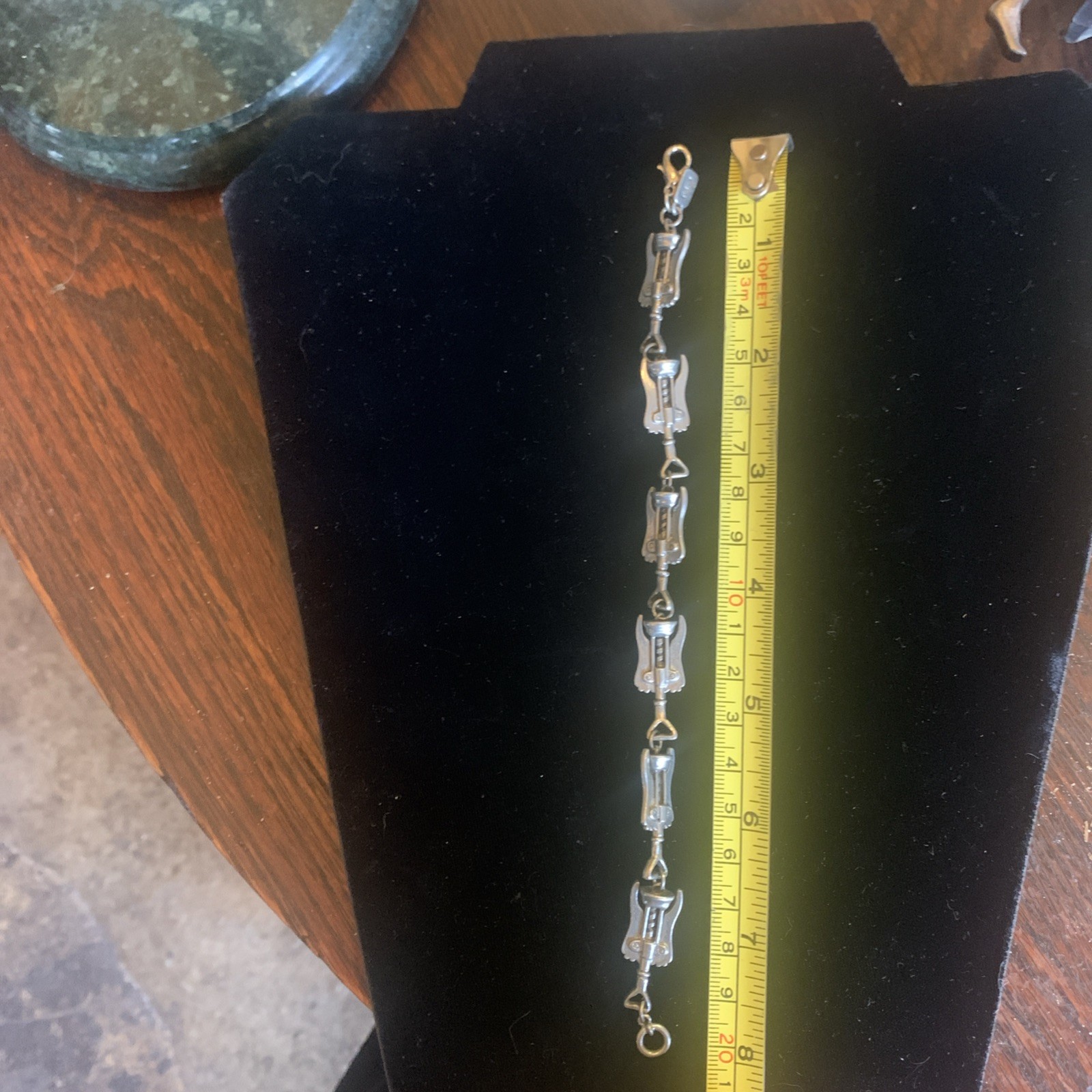Vtg Signed Jim Clift Pewter Fun Wine Lover Theme Charm Bracelet 8″ – Corkscrews