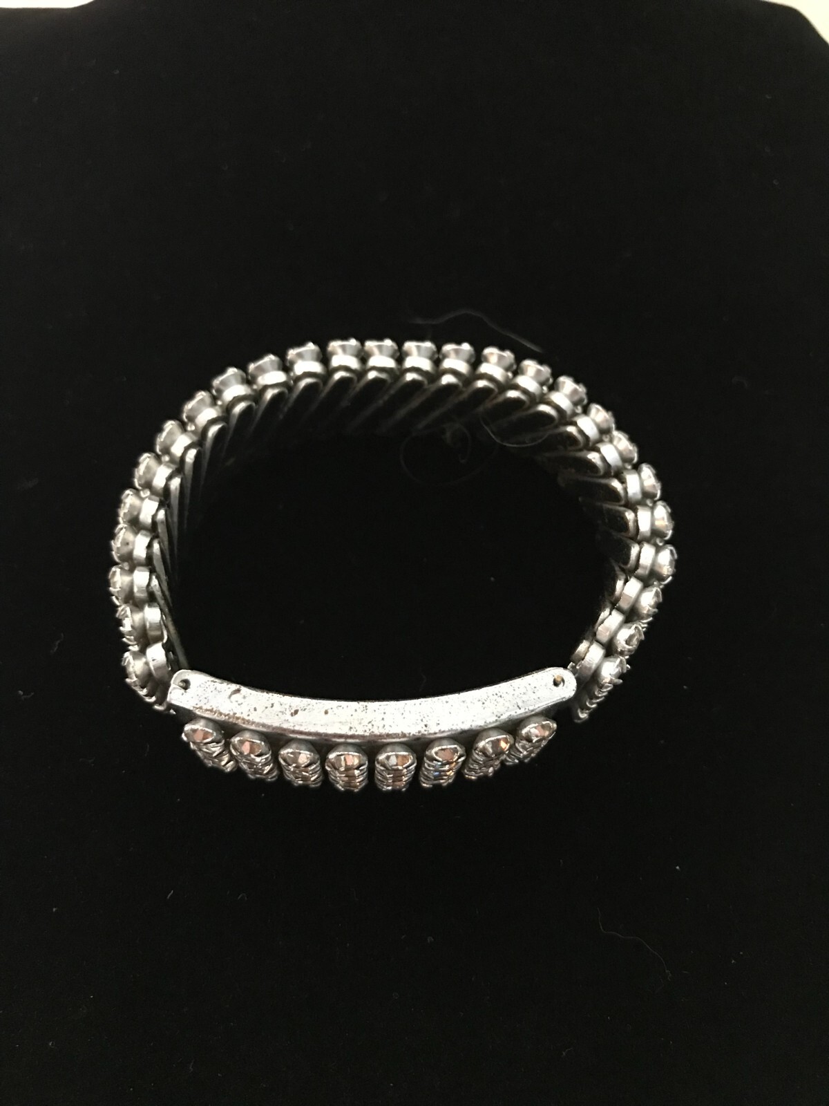 Vintage Expanding 4 Row Rhinestone Bracelet 5/8” Wide Secret Photo Locket