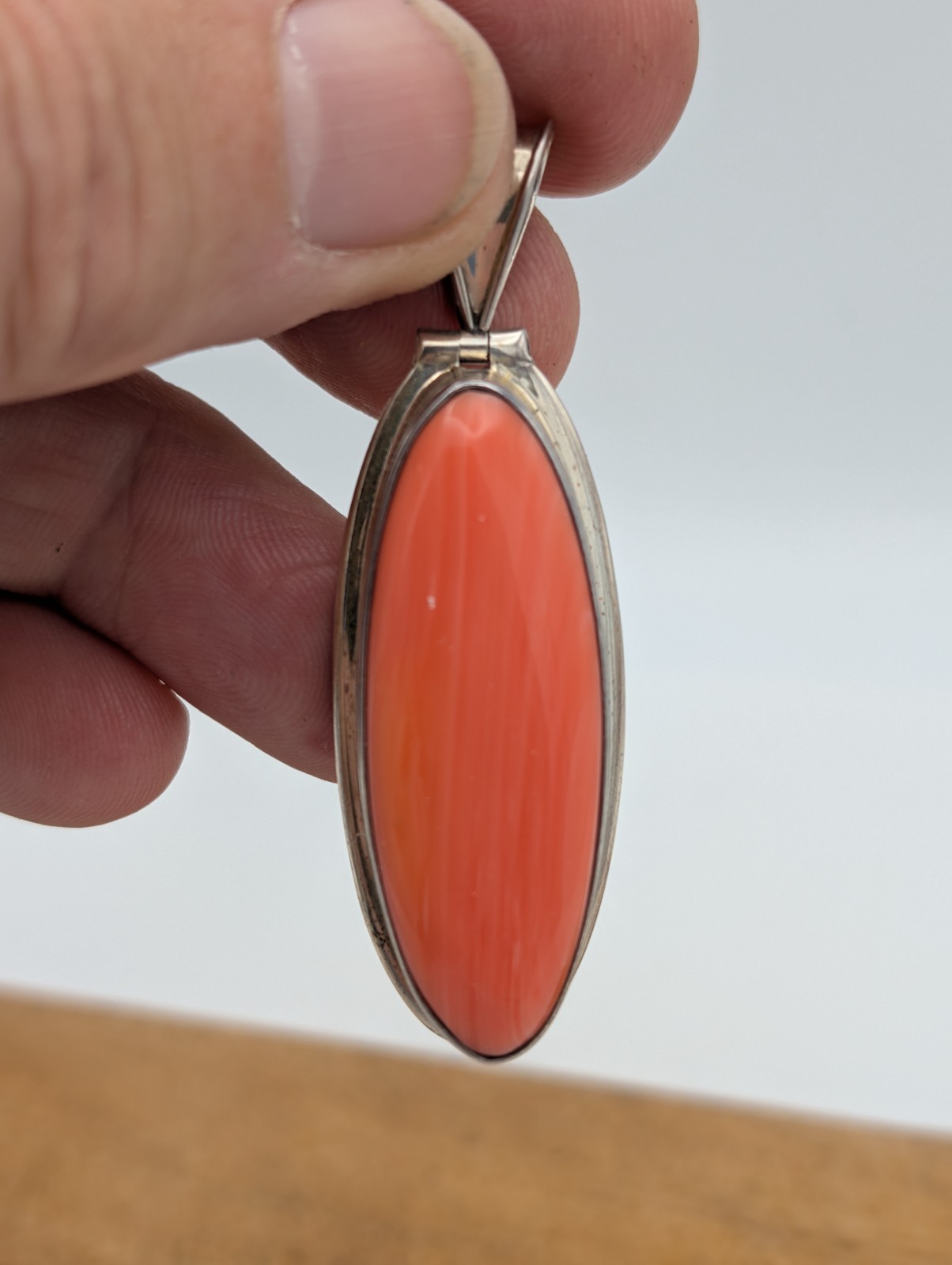 Vintage 925 Sterling Silver Pink Gemstone Pendant Oval, Almost 2 1/2″ 19 Grams