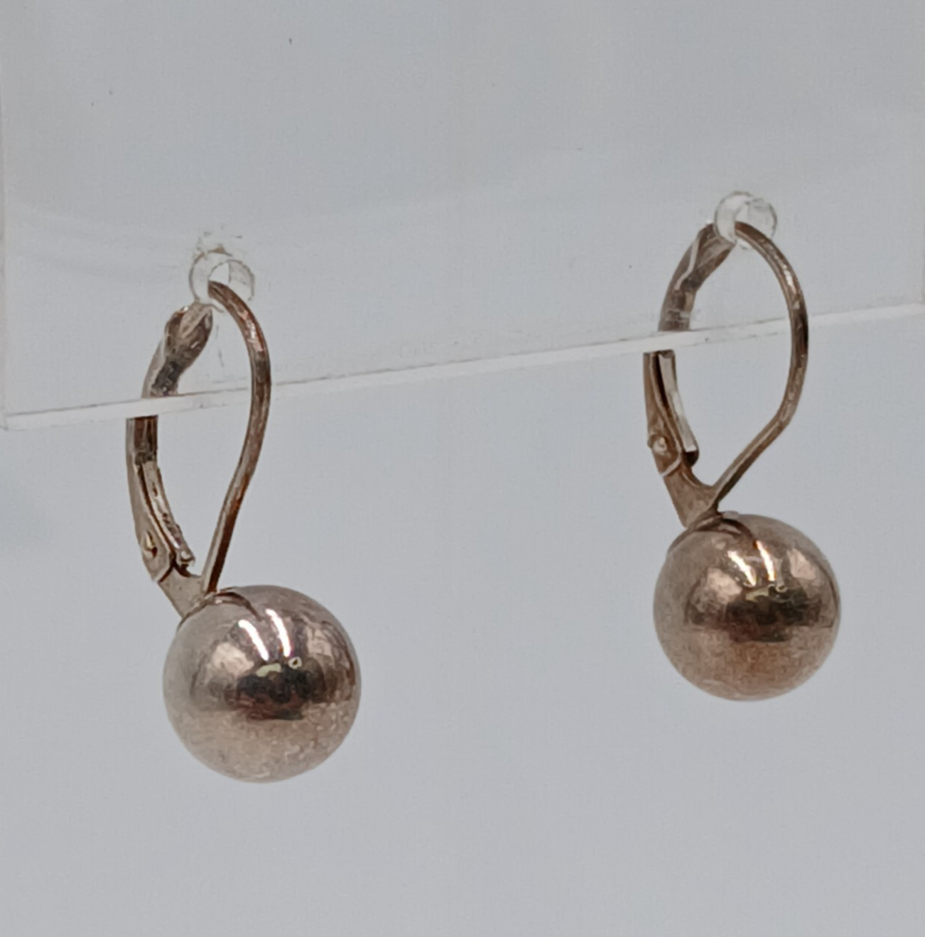 VTG 925 Ball Drop 8mm Earrings Sterling Silver 1.87g Lever Back Polished Dangle