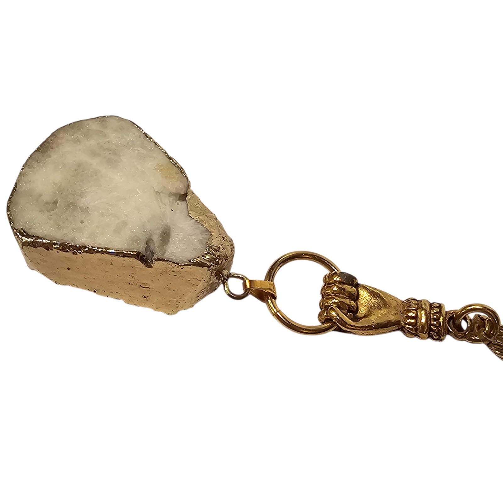 Designer John Wind Maximal Art Hand Door Knocker Geode Gold Tone Necklace