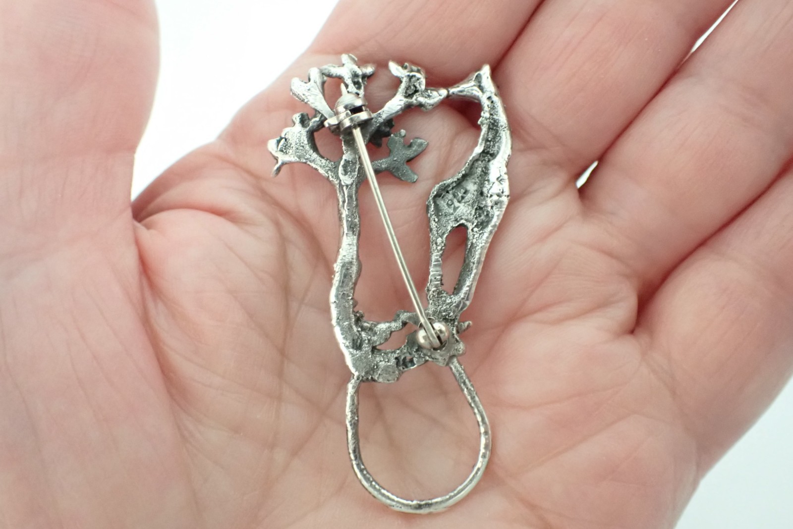 Vintage Sterling Silver Giraffe And Tree Brooch 925 Safari Animal