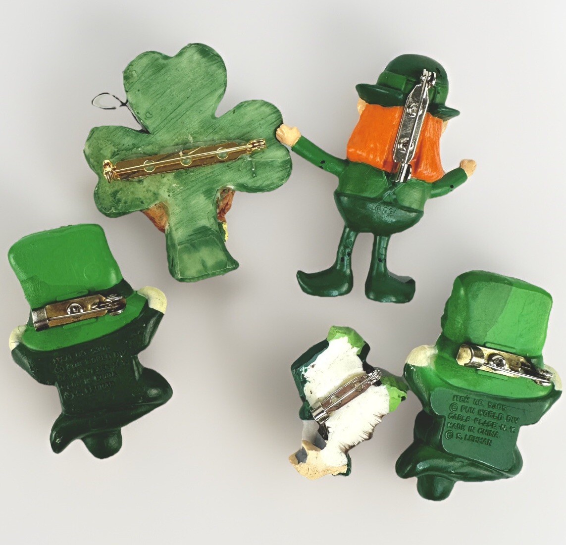 Vtg Lot 6 St Patrick Day Lapel Pins Brooch Jewelry Leprechaun Irish Shamrock