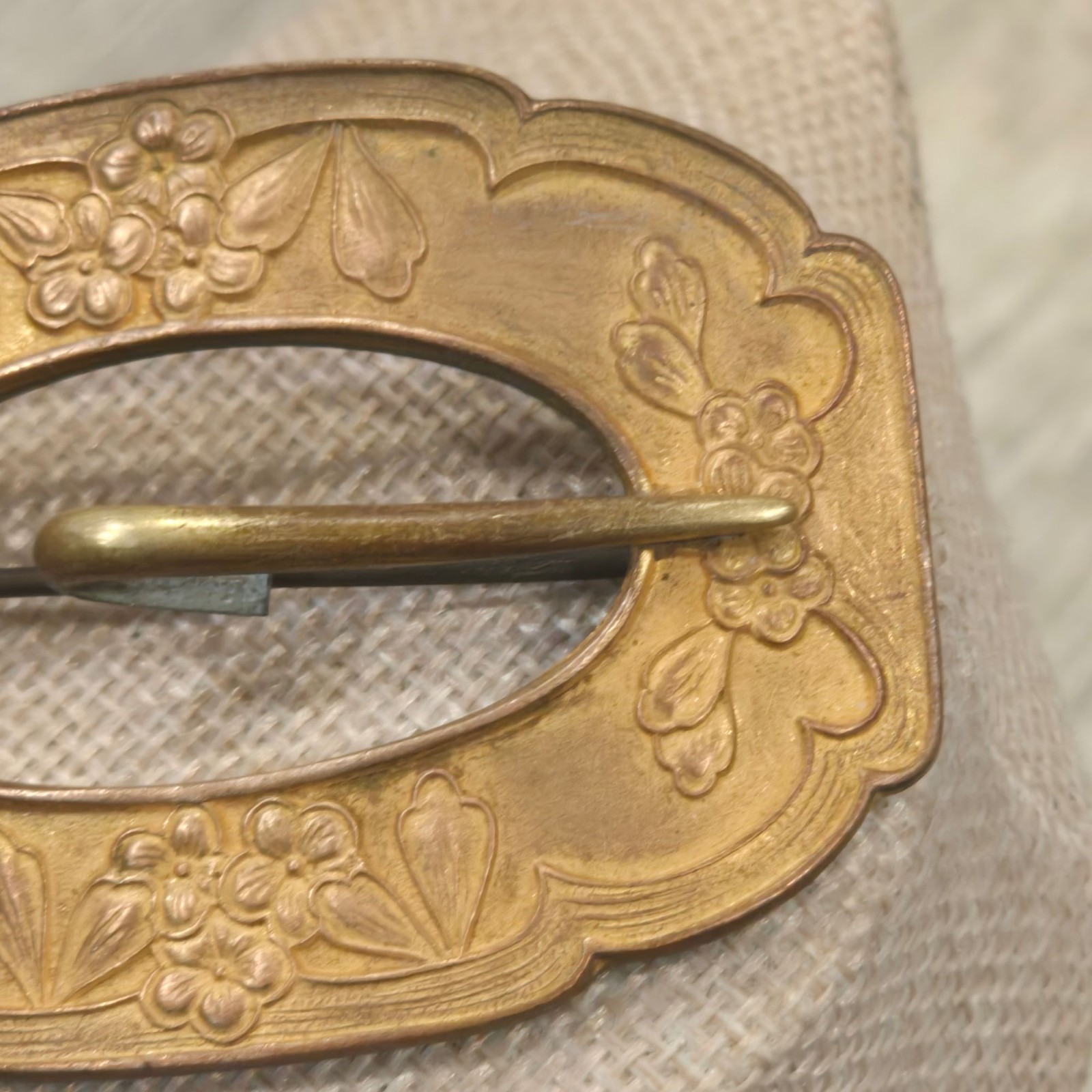 Antique Victorian Sash Pin Buckle Floral Brooch Gold Wash Brass Scarf Pin 1800s