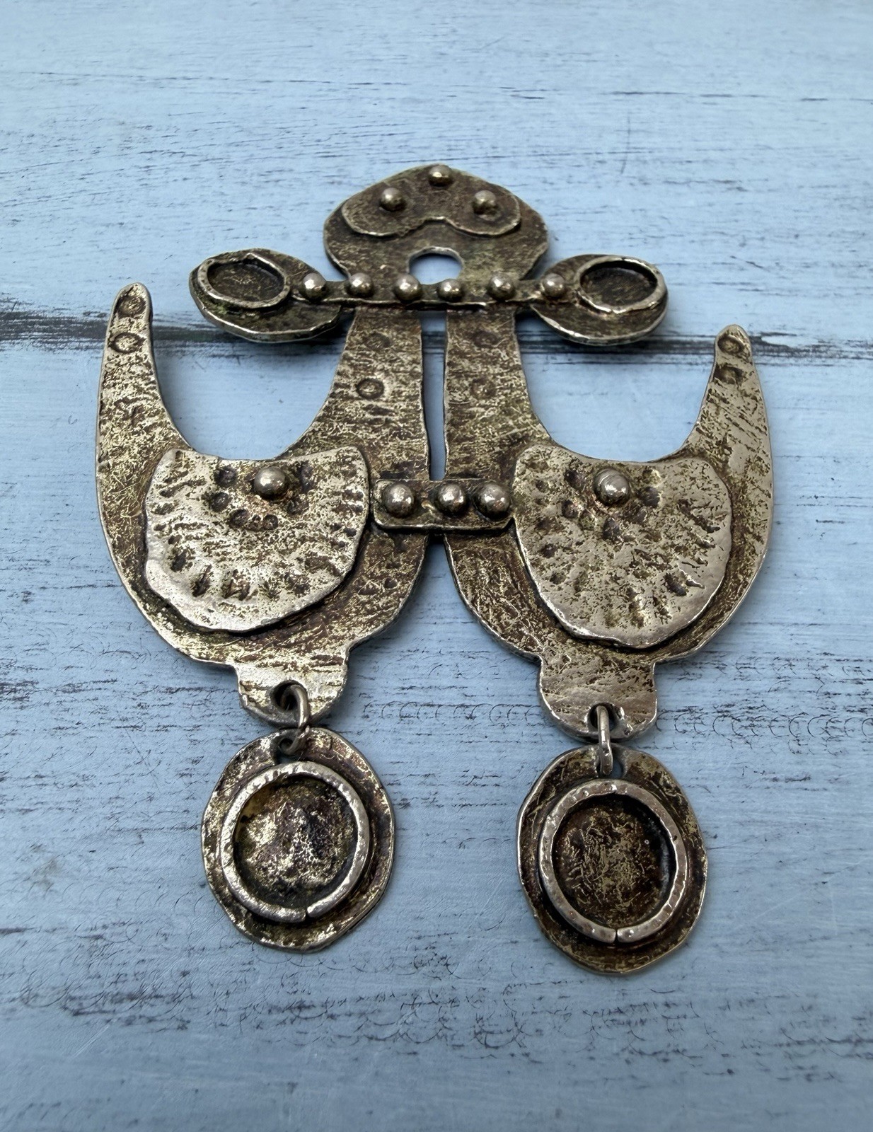 Vtg Face Pendant MCM Modernist Brutalist Sculptural Silver Tone Unsigned