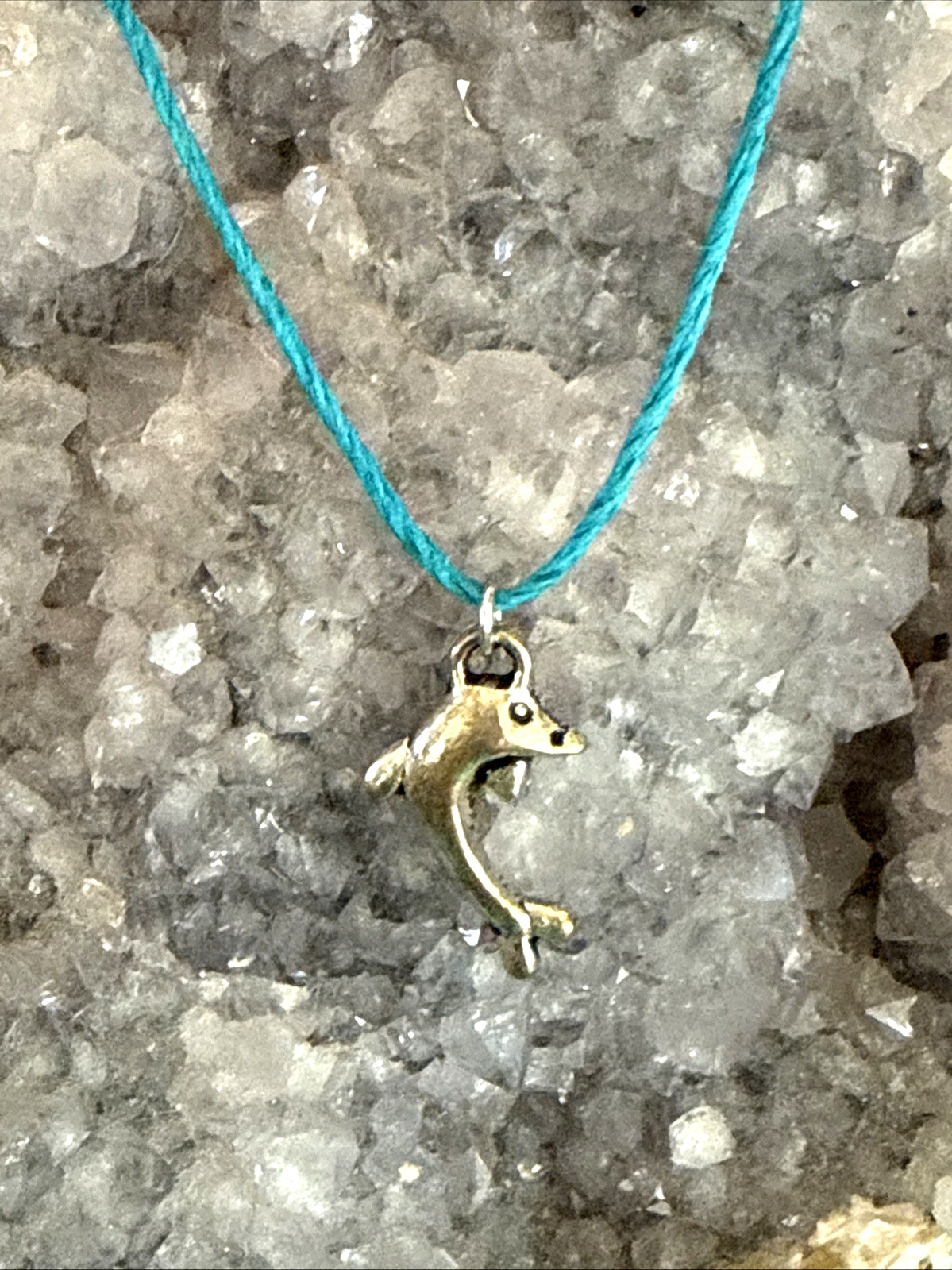 DOLPHIN CHARM Dainty Necklace Hemp Cord Boho Beach Ocean Tibetan Silver Tone