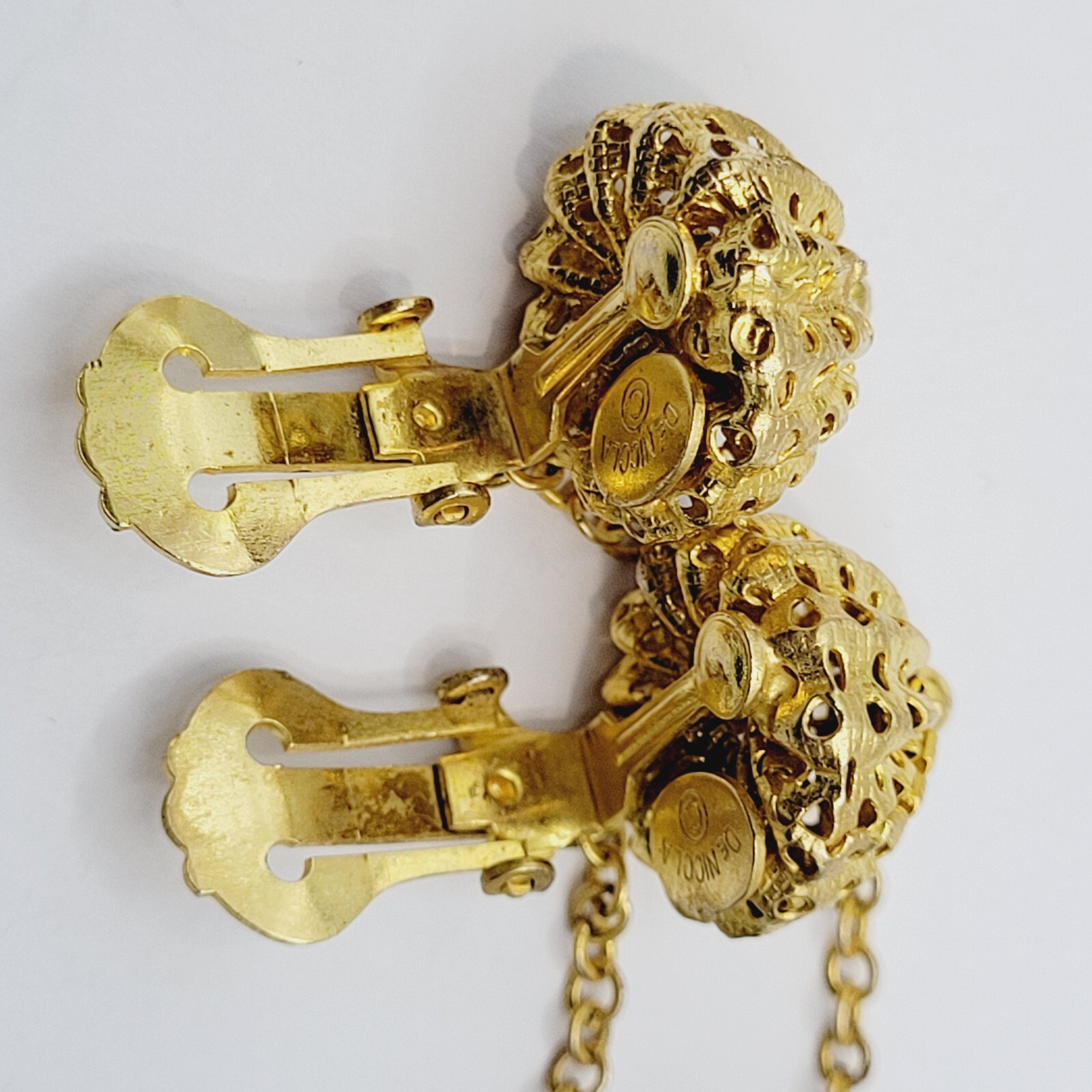 DeNicola Black Ball & Chain Long Drop Dangle Runway Gold Tone Clip On Earrings