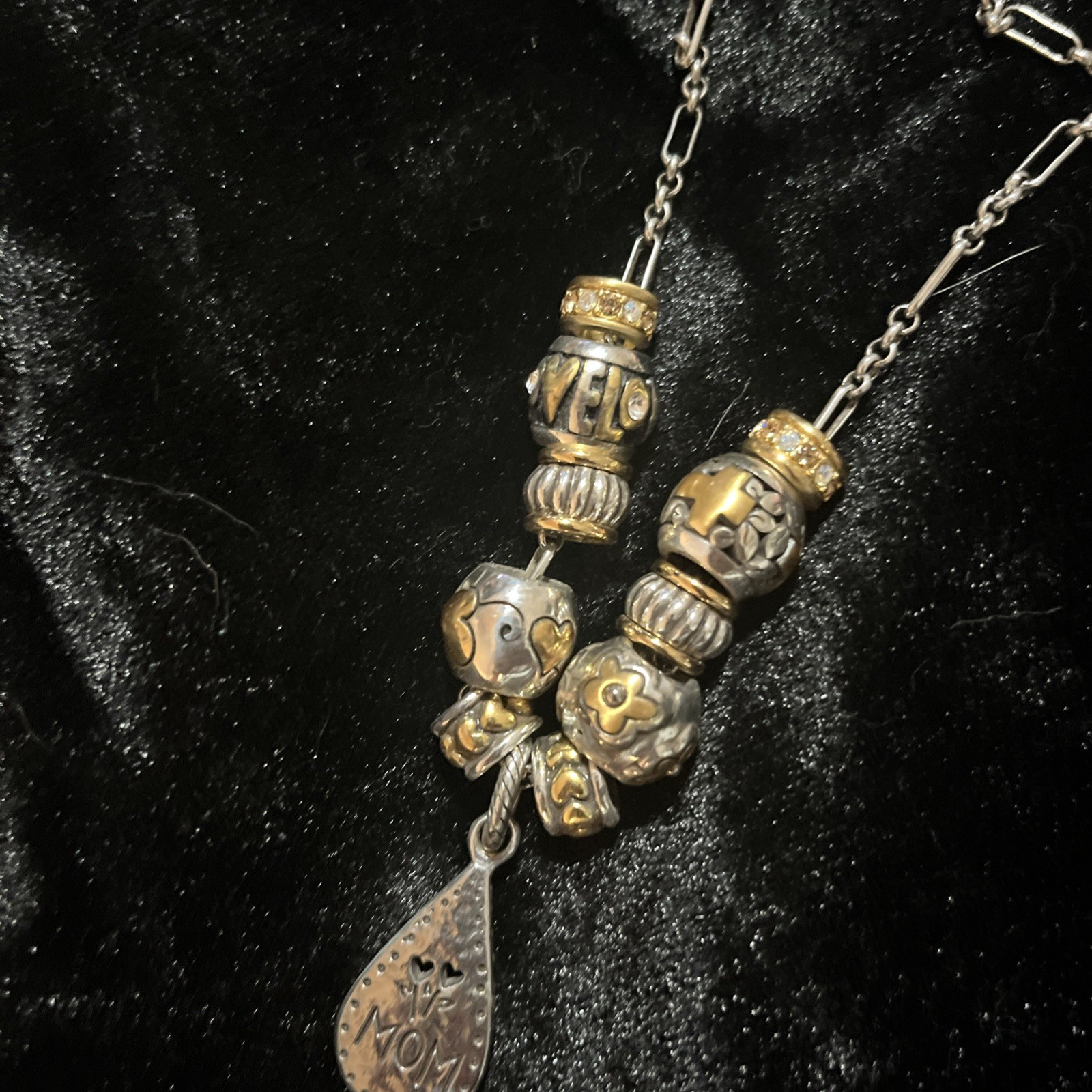 Vintage Brighton Silver Tone Necklace With Mom Pendant And Beads