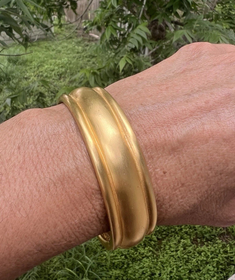 Vintage 80s Brushed Gold Tone Clamper Bangle Bracelet Modern Statement Runway