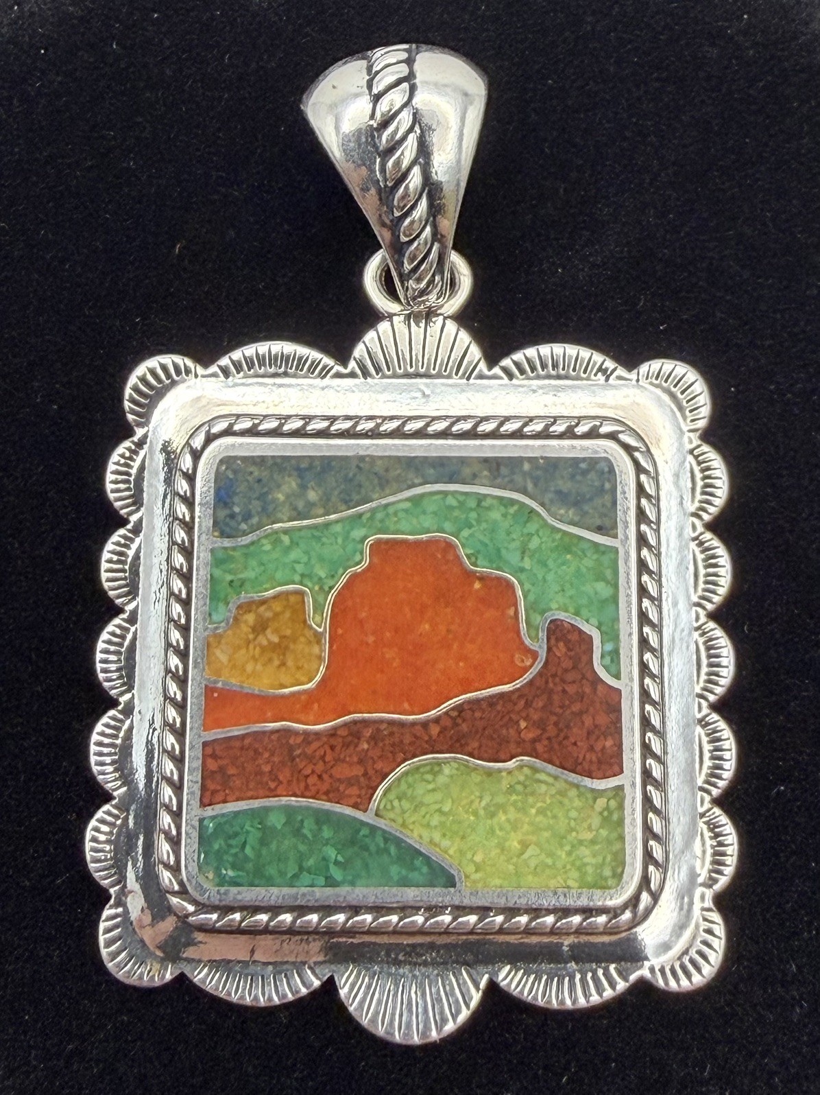 Carolyn Pollack 925 Sterling Silver Desert Scene Colorful Multi-Stone Chip Inlay