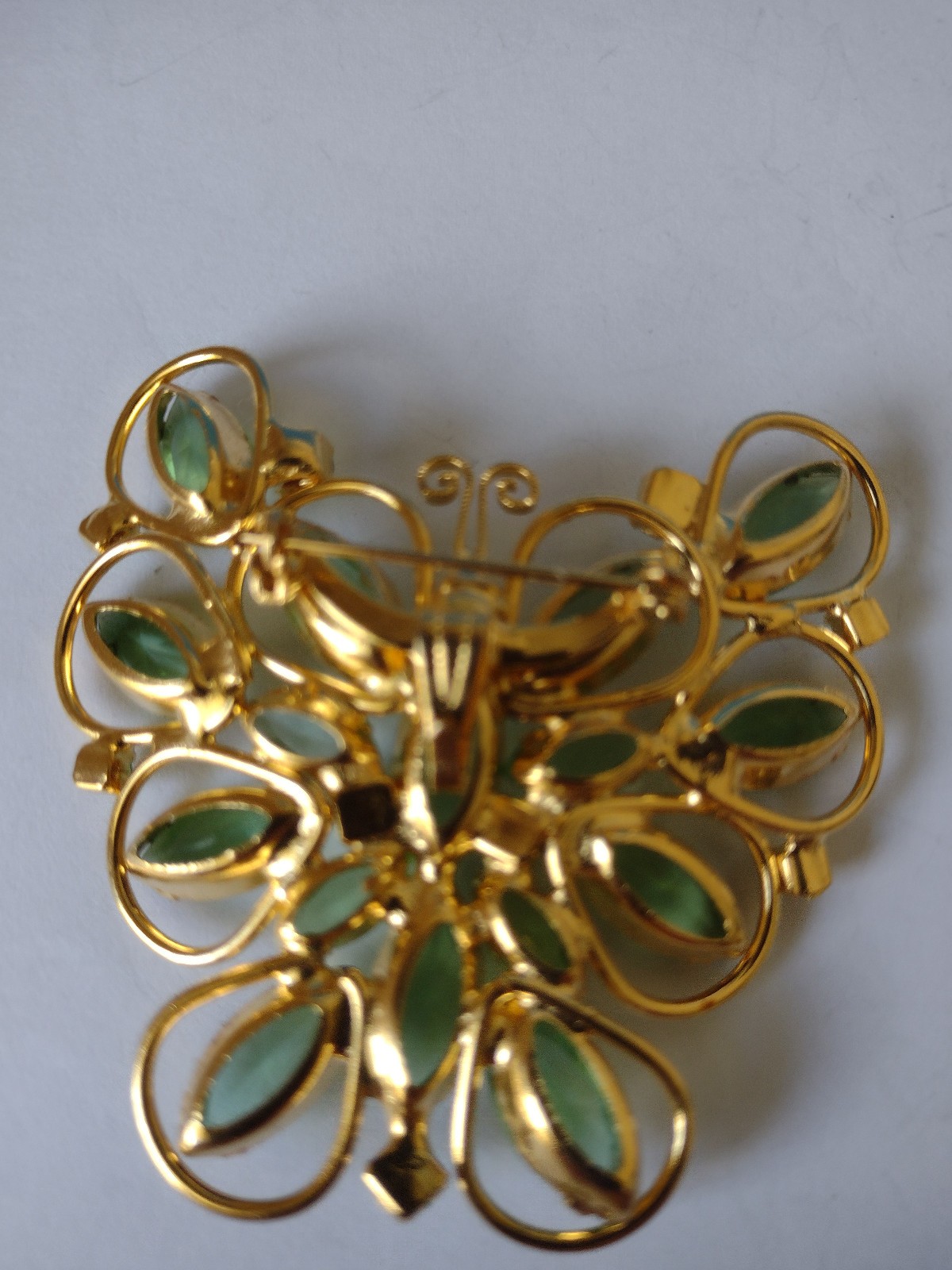 Unsigned Light Green Baguette Rhinestone Butterfly Brooch or Pendant