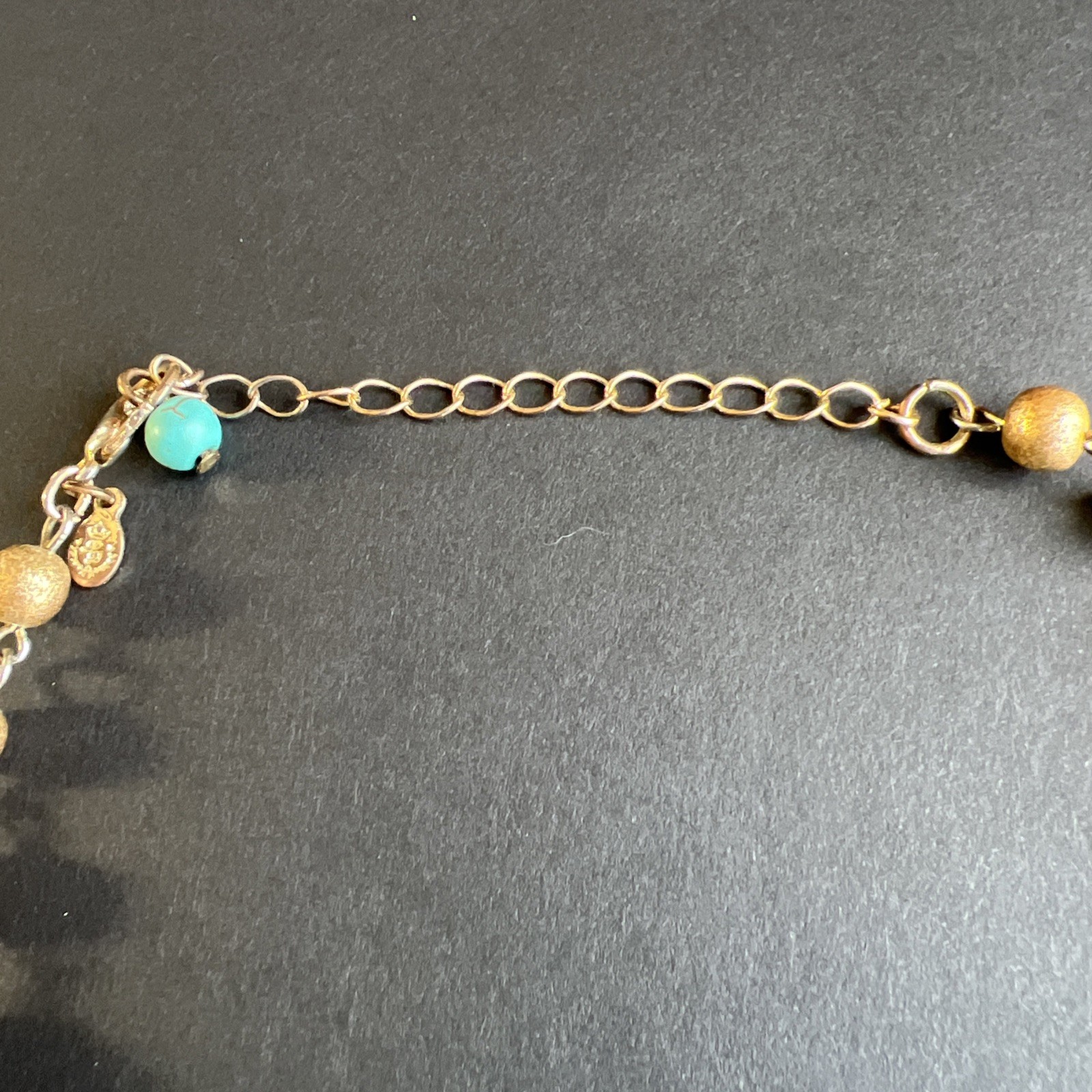 Vintage Turquoise Chip Inlay Beads Amber Mother of Pearl Abalone Bronze Necklace