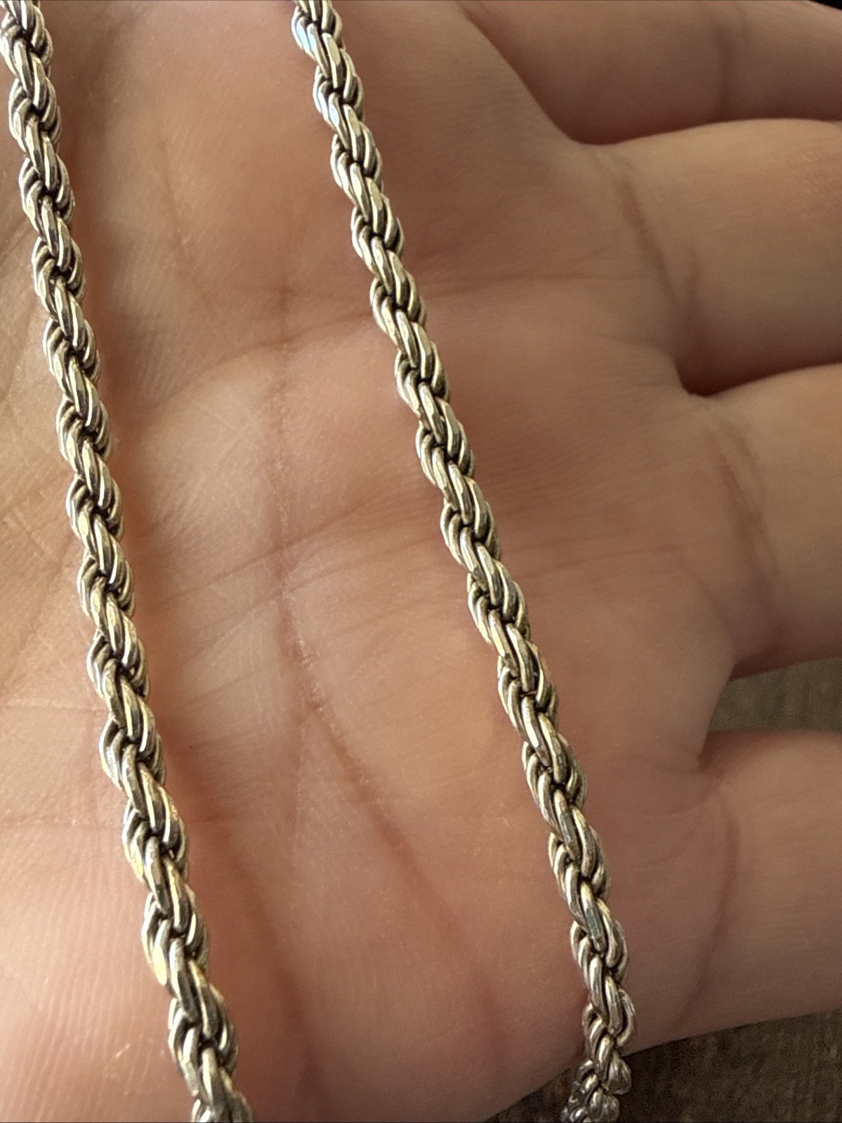 Twist Rope Chain Necklace Sterling Silver 925 22”L 3mmW Lobster Closure Italy Vi