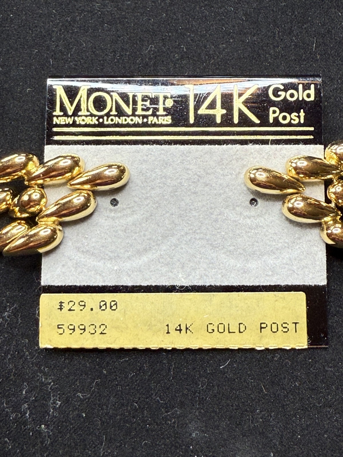 Vintage Monet 14K Gold Post Dangle Drop Pierced Earrings NEW