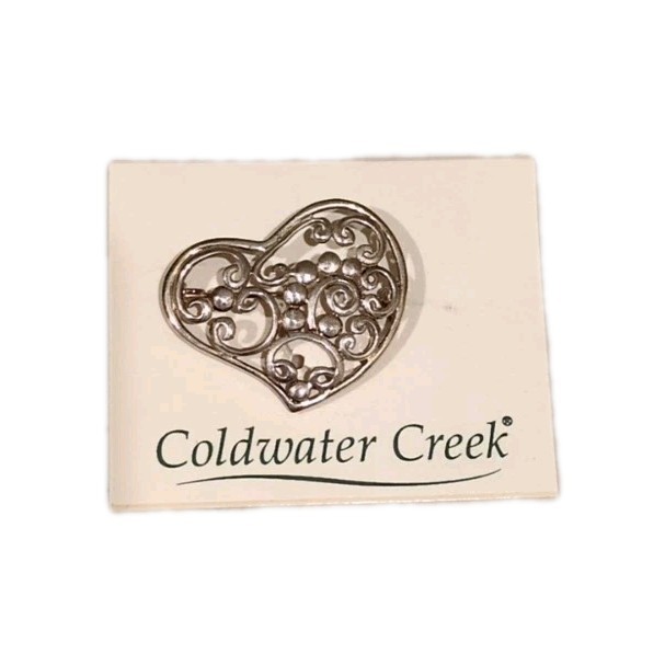 Coldwater Creek 925 OPEN HEART SCROLL STERLING SILVER BROOCH PIN
