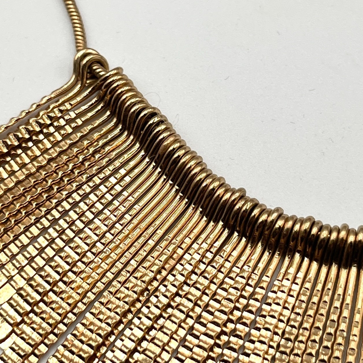 Vintage Style Gold Tone Fringe Bib Necklace, Textured Bar Drop Statement Jewelry