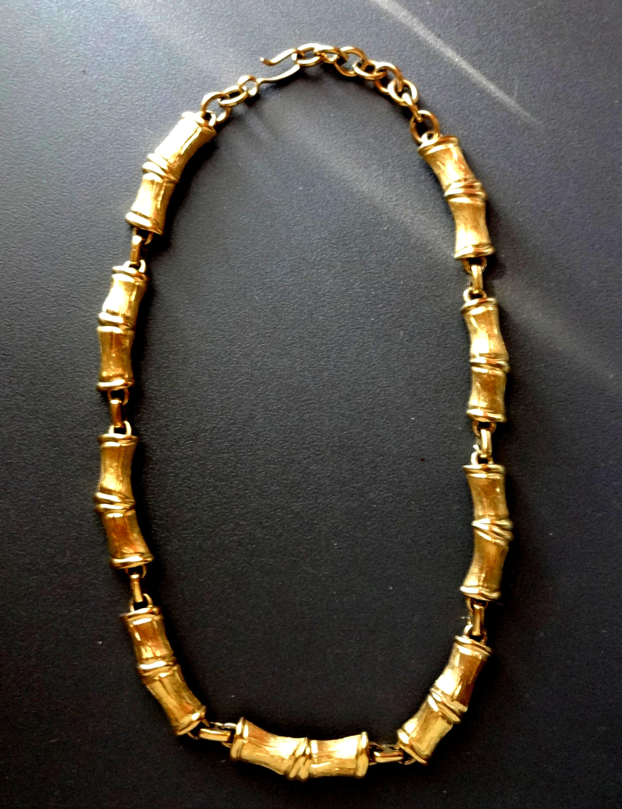 Vtg Signed MONET Asian Bamboo Statement Gold Tone Bold Chocker Necklace 16″ RARE