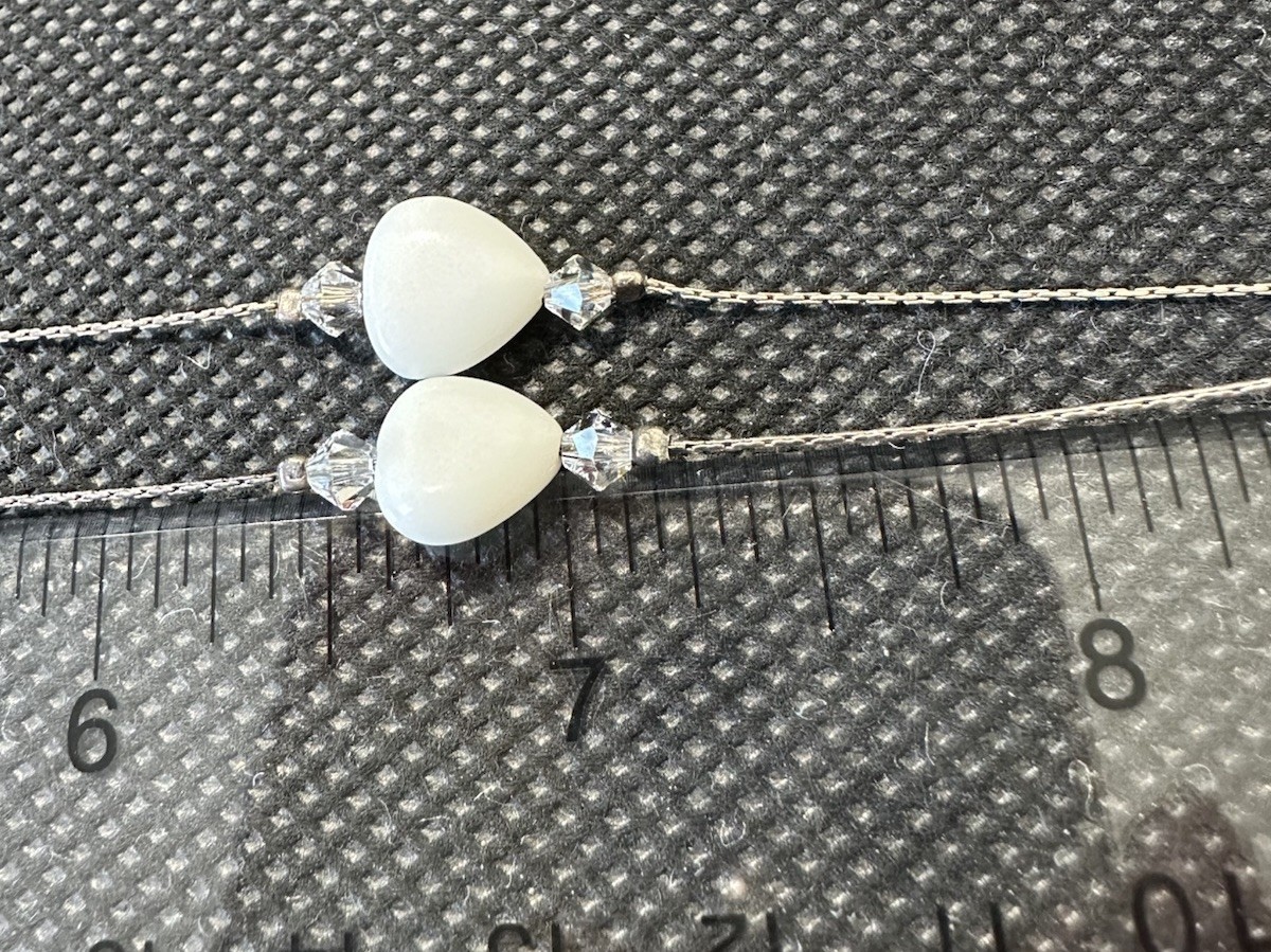 STERLING WHITE GEMSTONE RHOMBUS PENDANT & STATION HEARTS W/CRYSTALS NECKLACE