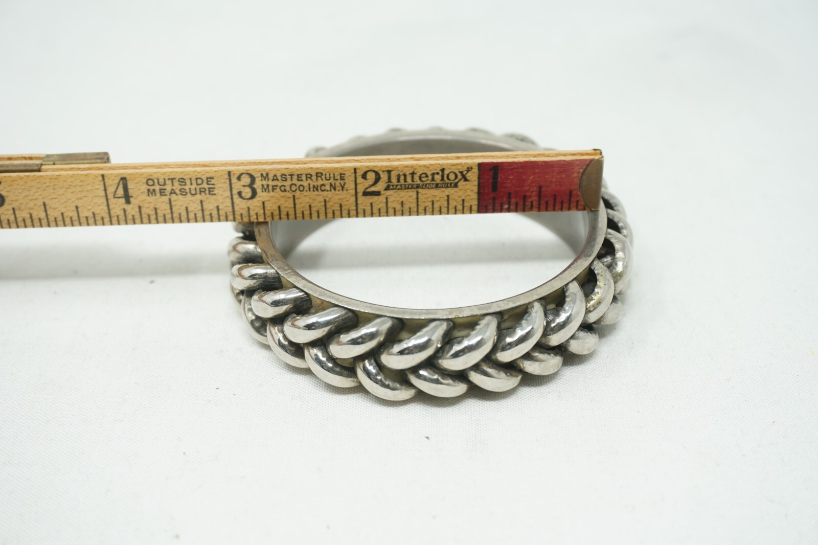 Rope Twist Weave Chain Silver Tone Cuff Bracelet Bangle Vintage Industrial