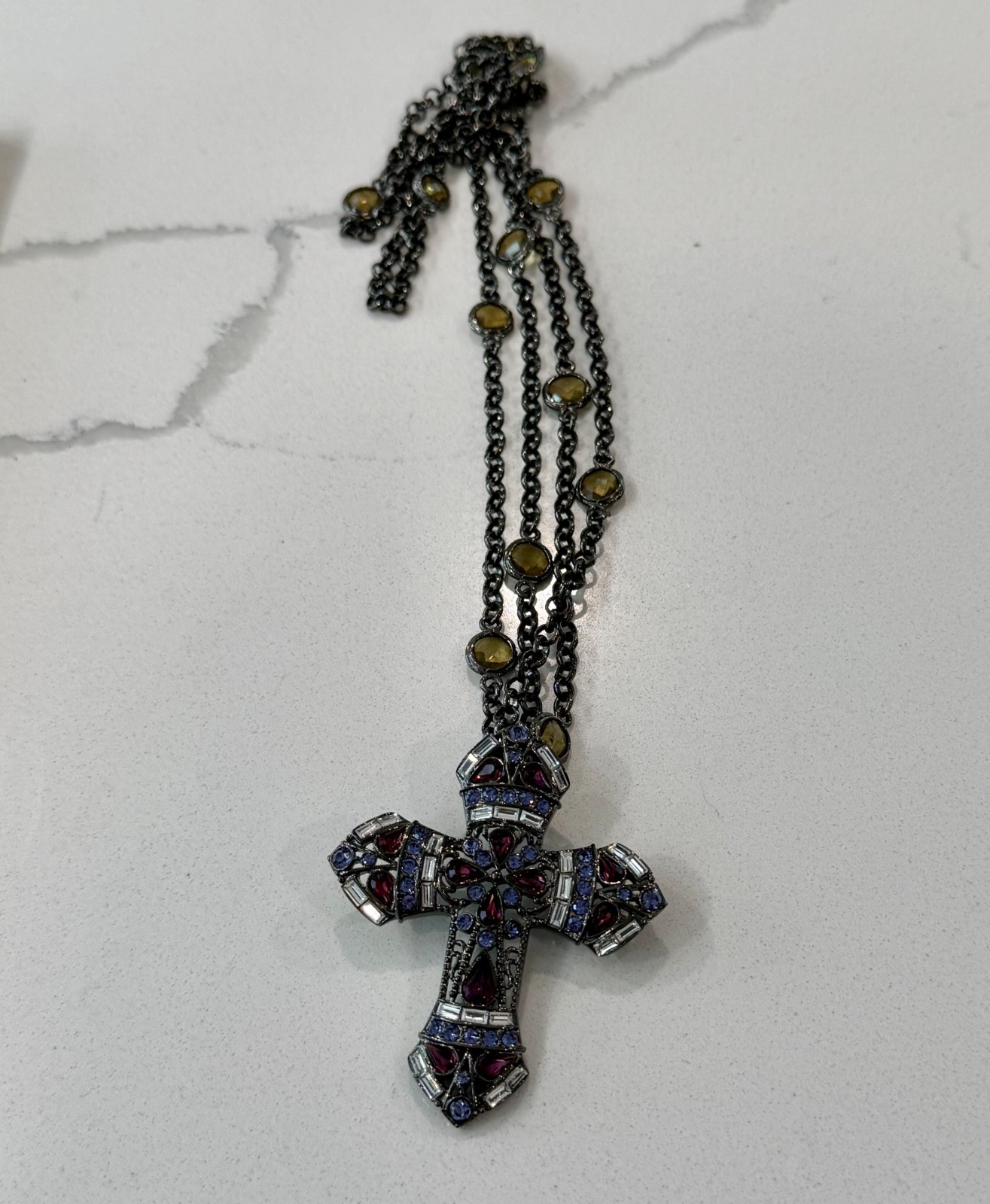 Vintage Real Collectibles by Adrienne gunmetal-tone jeweled cross pendant