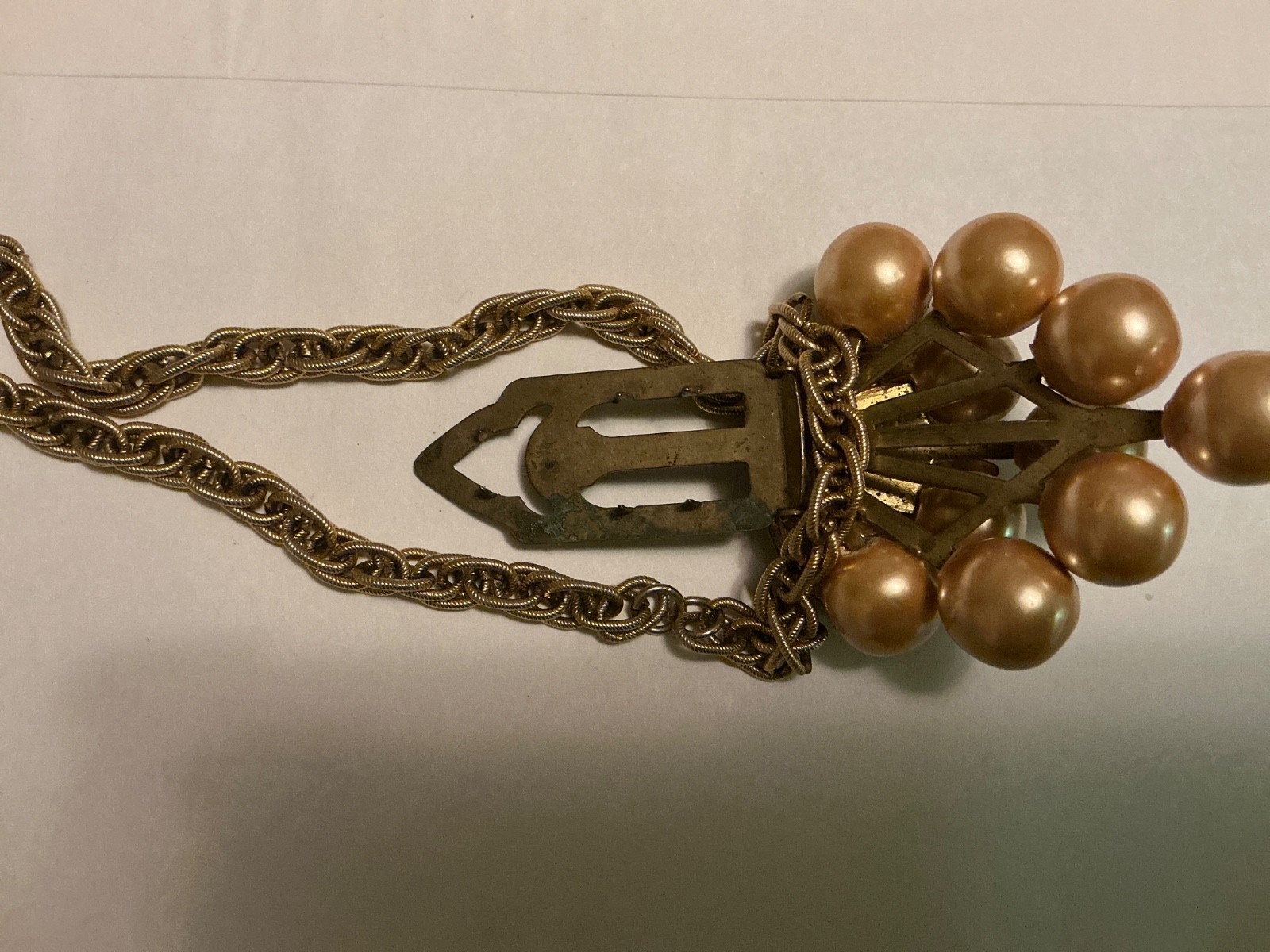 Vintage Gold Tone grape cluster necklace on 30” chain plus clip on earrings