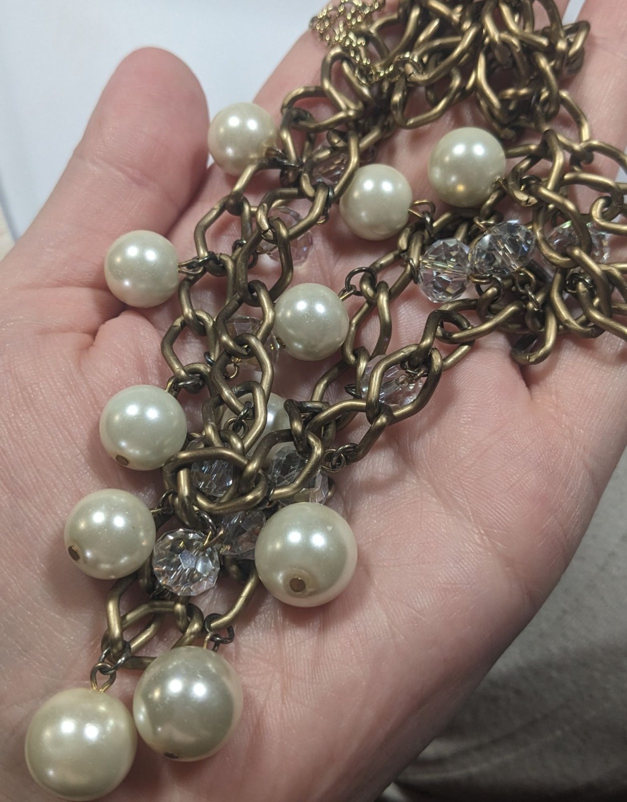 Vintage Glam Faux Pearl And Aurora Borealis Crystal Layered Fringe Necklace