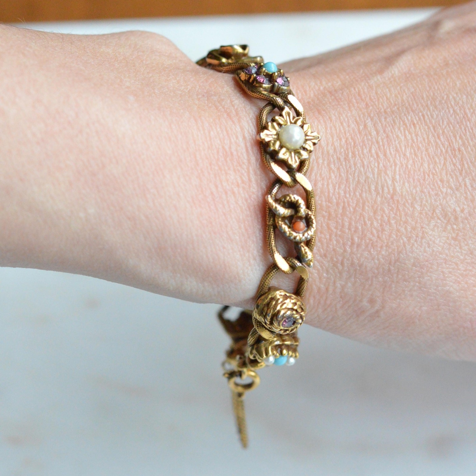 Vintage Signed Goldette N.Y. Victorian Revival Slide Bracelet