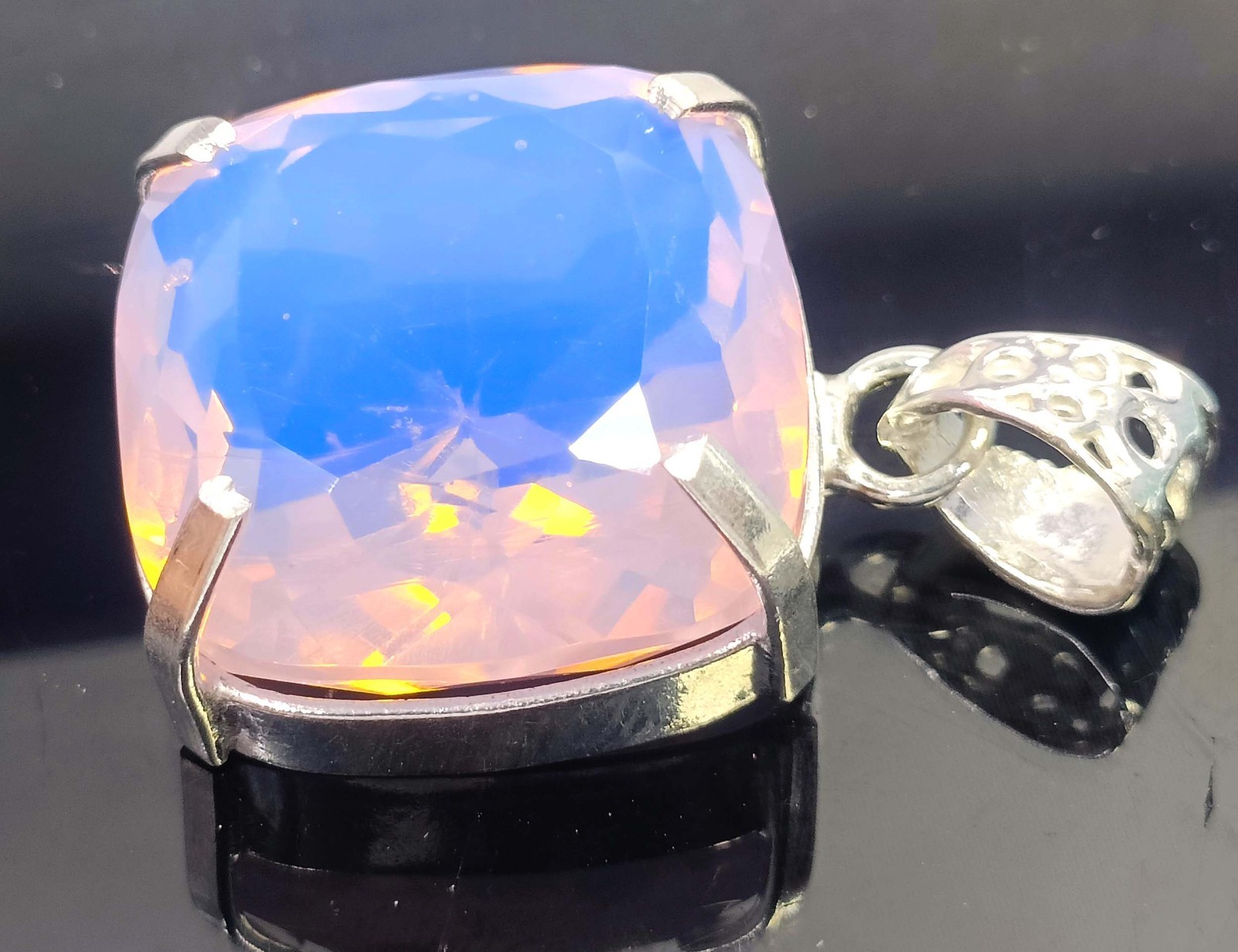 73.0 Ct Natural Pink Opal Certified Cushion Shape 925 Solid Silver Pendant 6AGY