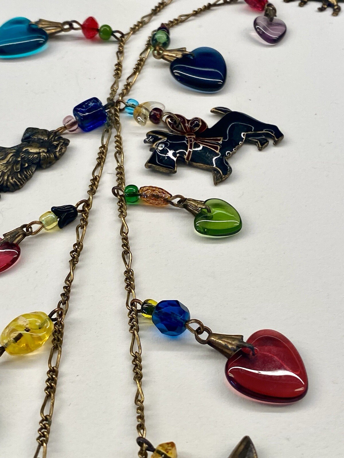 VINTAGE GLASS WORKS STUDIO GOLD CHAIN NECKLACE with Dog CHARMS ~ 32″