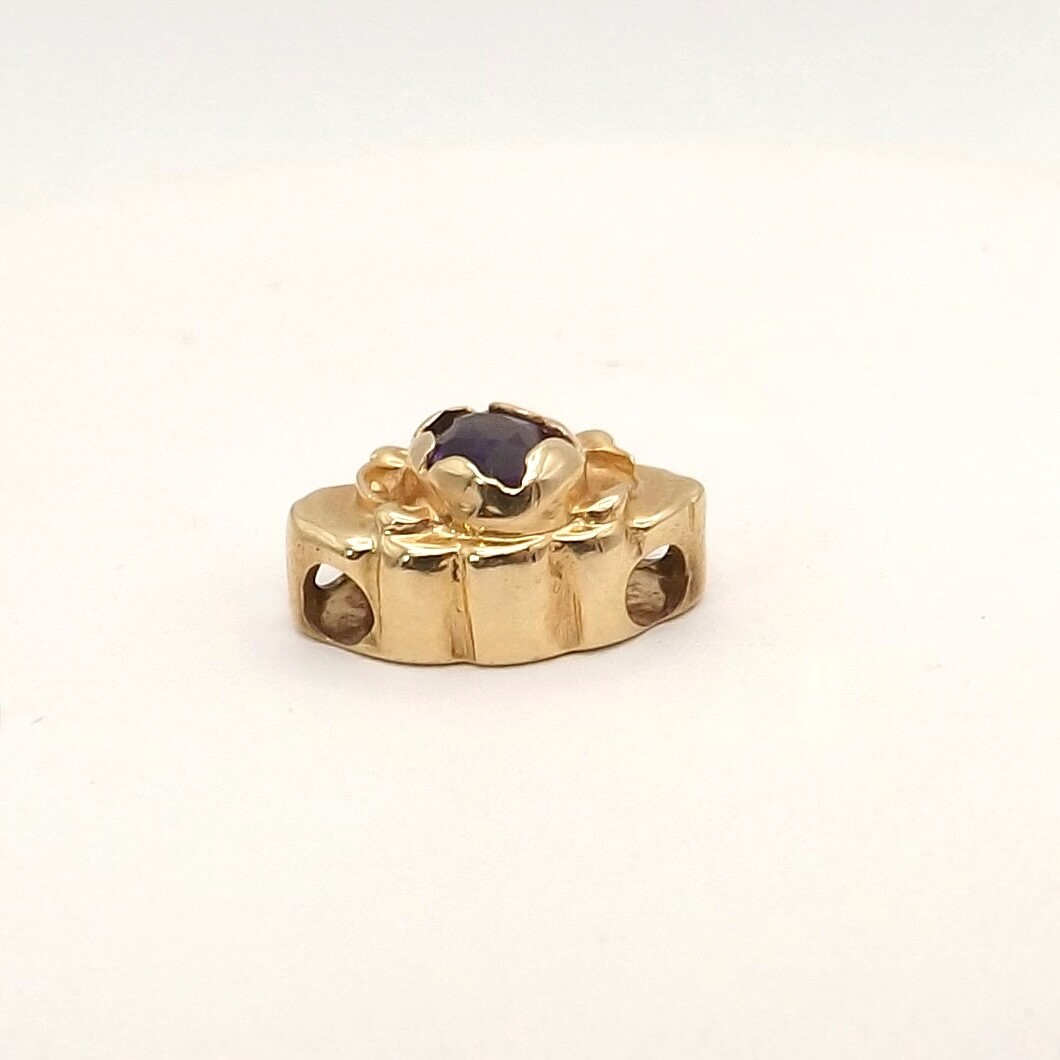 14k Gold Natural Amethyst Slide Bracelet Charm Vintage Designer MA