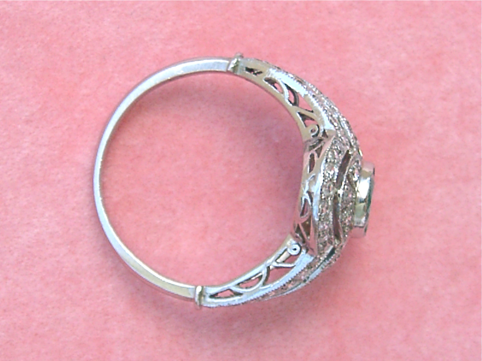 ART DECO .80 ct OVAL EMERALD 1.20 ctw DIAMOND PLATINUM RIGHT-HAND COCKTAIL RING
