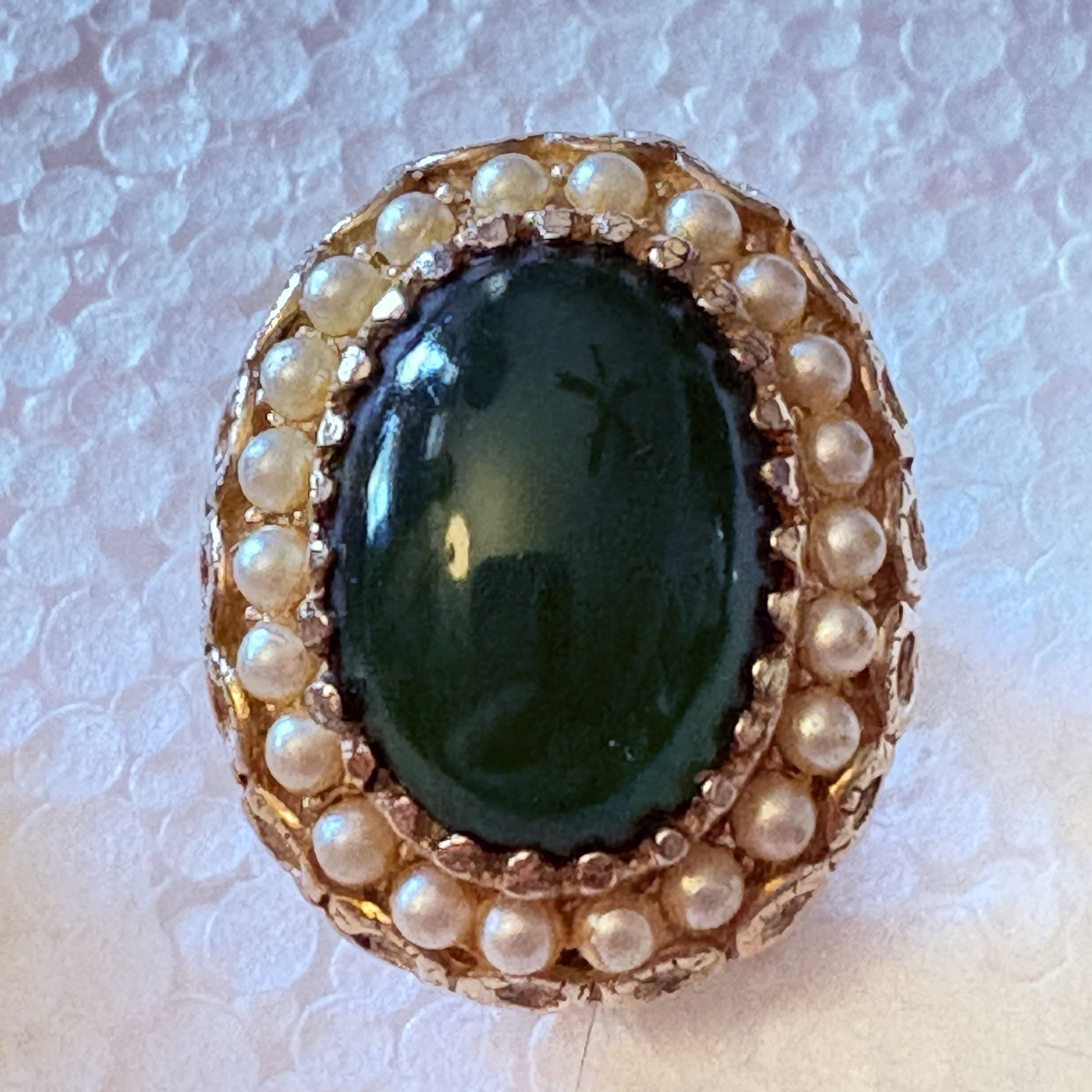 Vintage Zentall Clip On Earrings Green Cabochon Pearl Halo Gold Tone MCM Classic