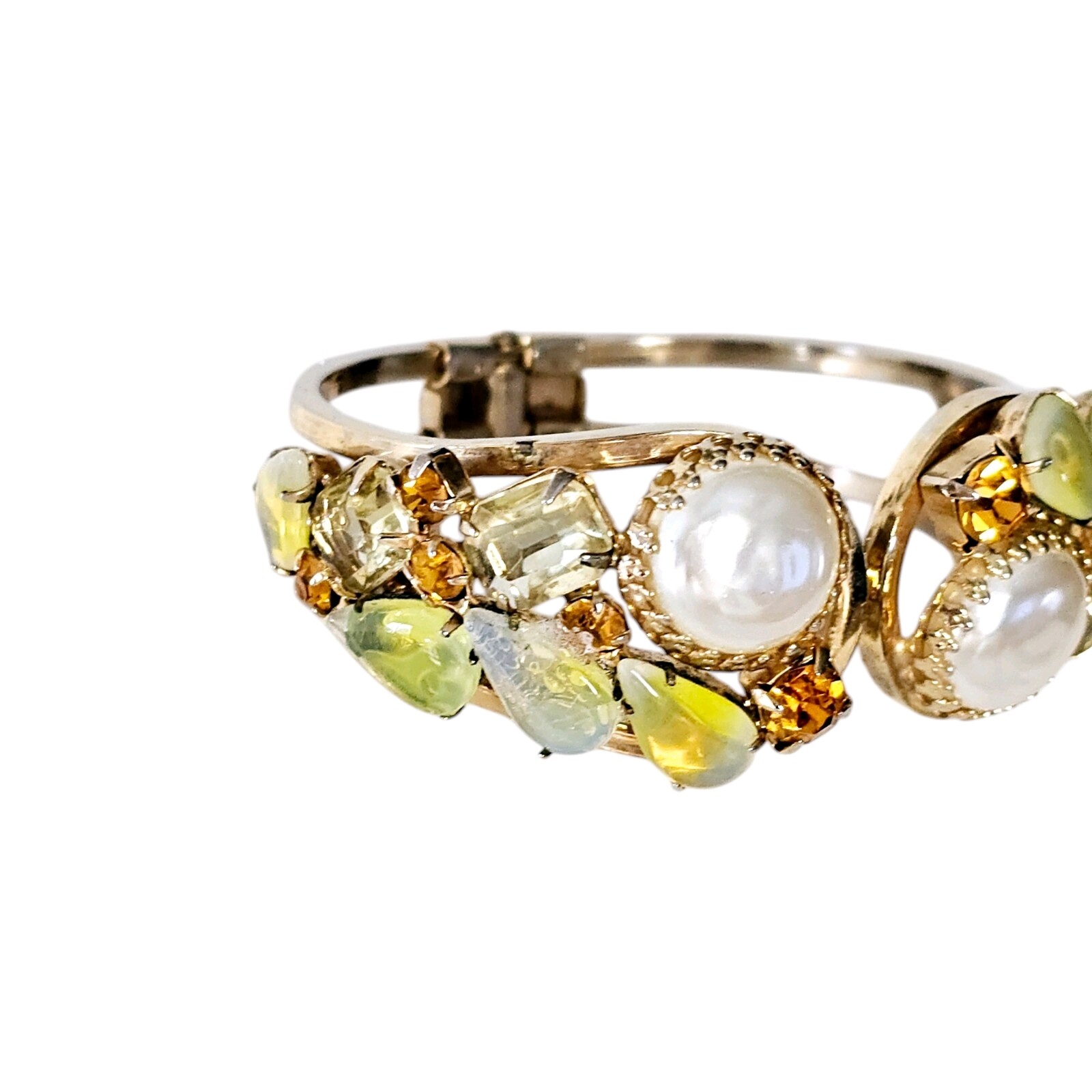 Vintage Juliana DeLizza & Elster Pearls Opalescent Rhinestone Clamper Bracelet