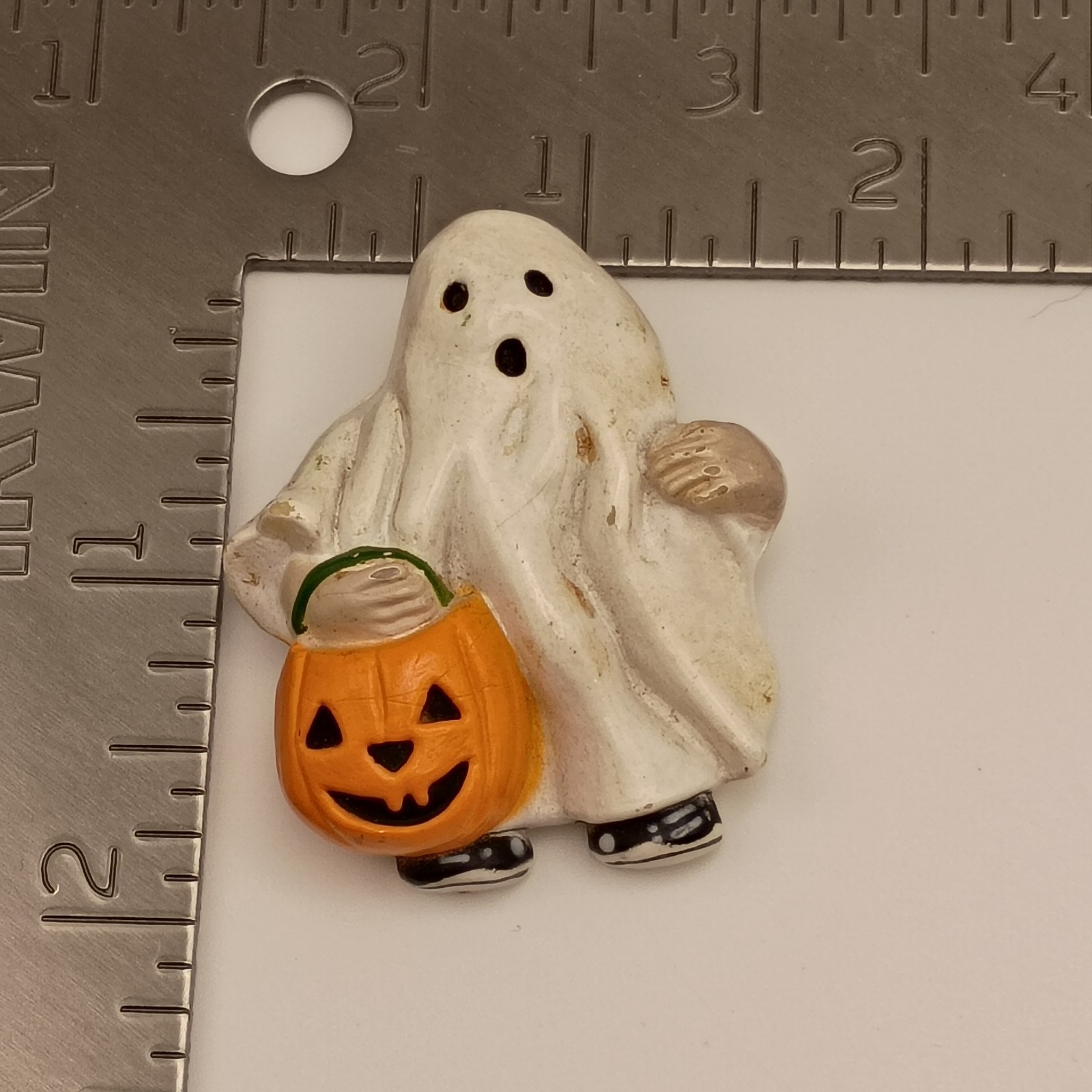 Vintage Ghost Trick or Treating Brooch Jack O Lantern Fun World