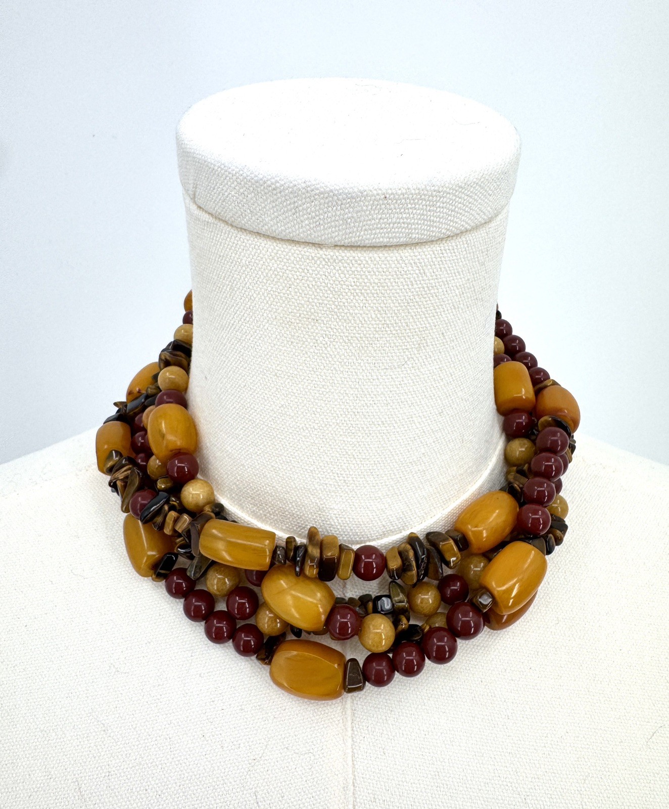 Vintage Estate Chunky Yellow Jasper Tiger’s Eye Mookaite Statement Necklace