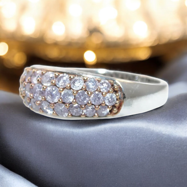 10K Gold Natural Pink Diamond Ring 1CTTW Cluster Band Row Ring Size 9 -4.2g